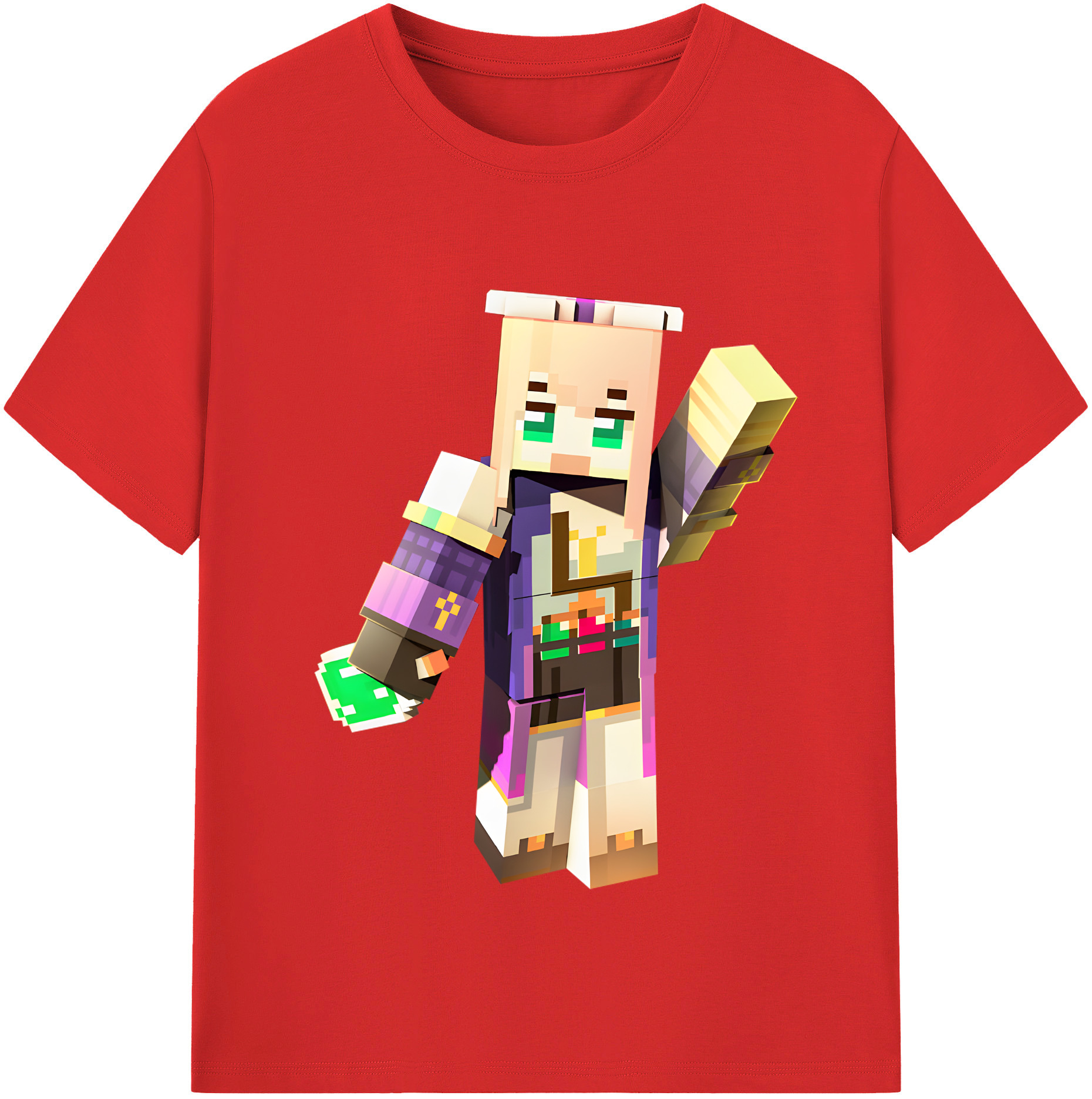 （画像用） マインクラフト ブロックの世界 Minecraft MC Block world 綿100％半袖Tシャツ（フロントプリント）