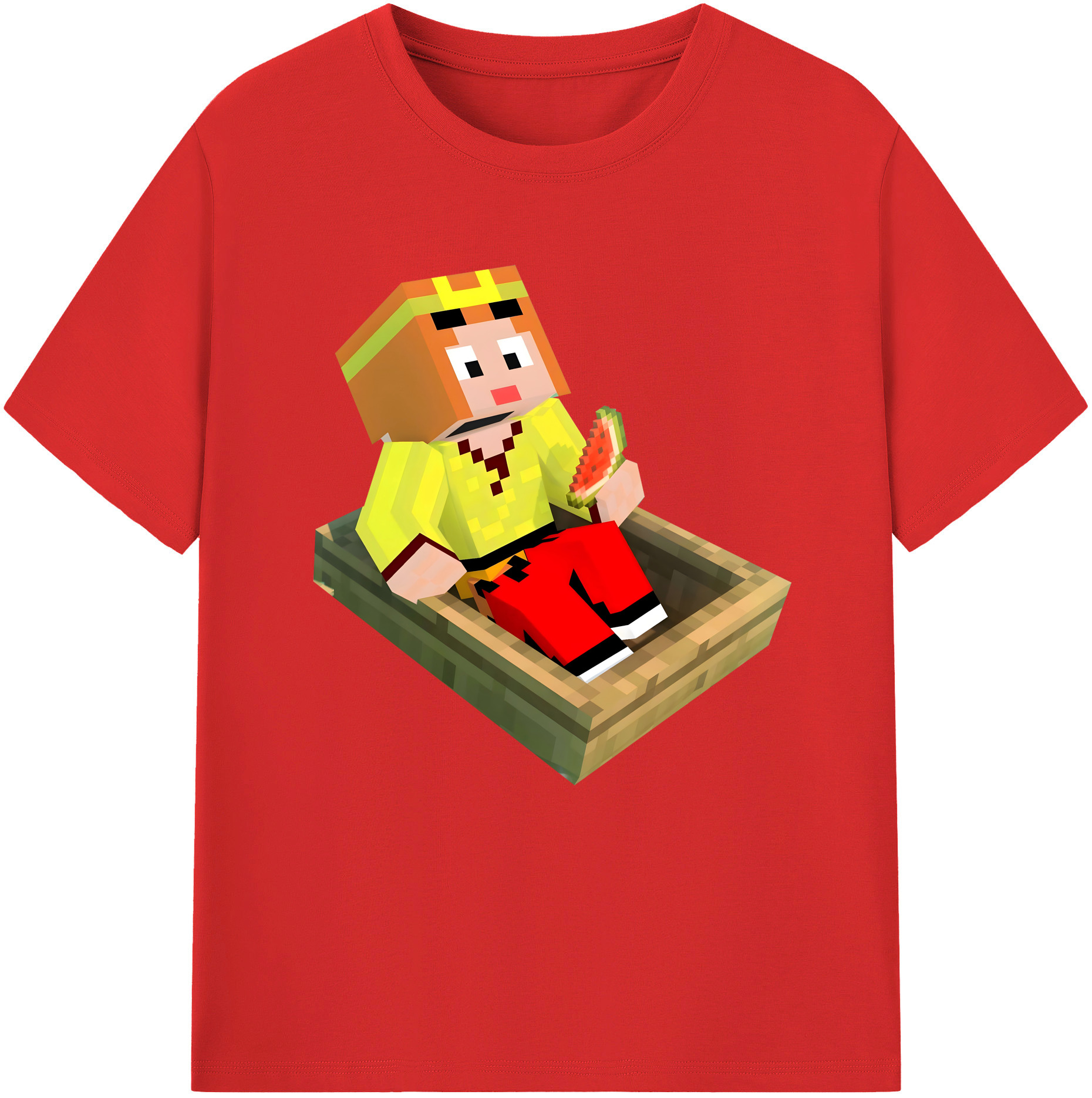 （画像用） マインクラフト ブロックの世界 Minecraft MC Block world 綿100％半袖Tシャツ（フロントプリント）