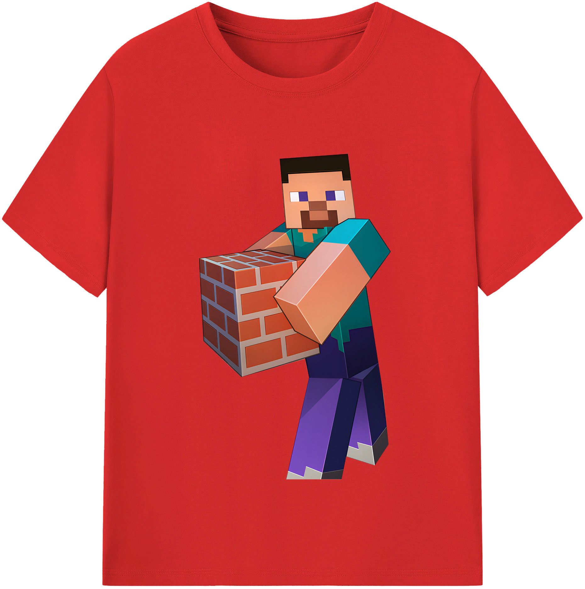 （画像用） マインクラフト ブロックの世界 Minecraft MC Block world 綿100％半袖Tシャツ（フロントプリント）