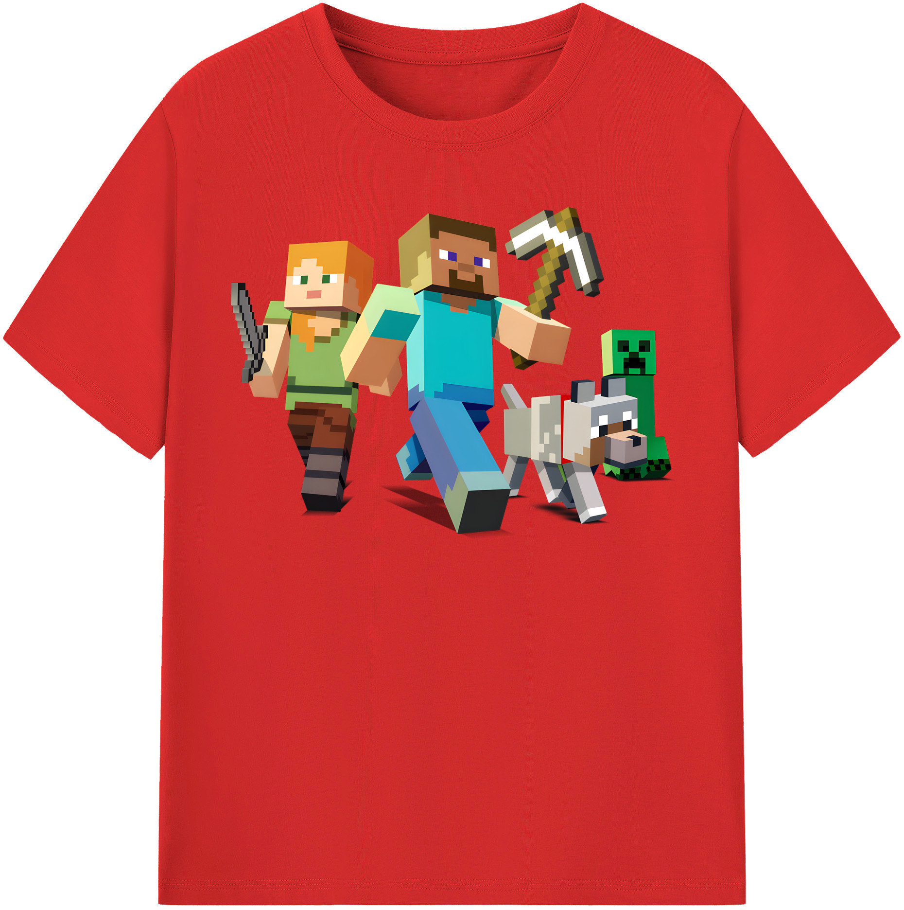 （画像用） マインクラフト ブロックの世界 Minecraft MC Block world 綿100％半袖Tシャツ（フロントプリント）