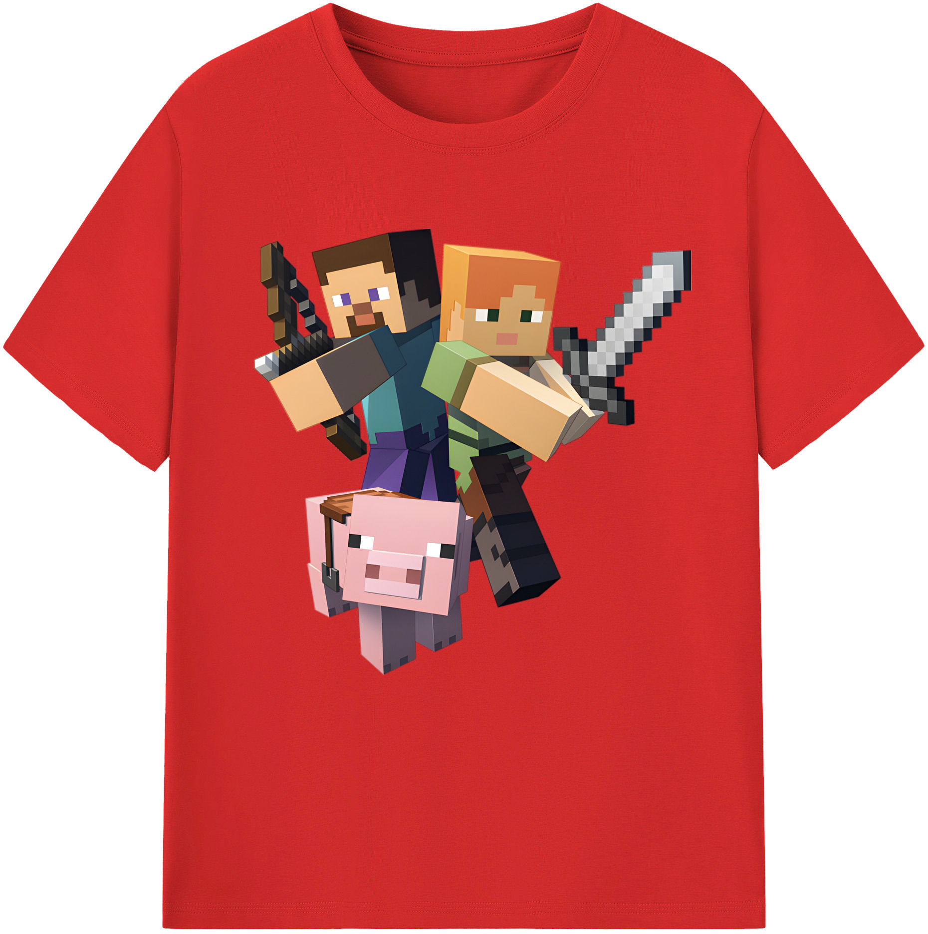 （画像用） マインクラフト ブロックの世界 Minecraft MC Block world 綿100％半袖Tシャツ（フロントプリント）