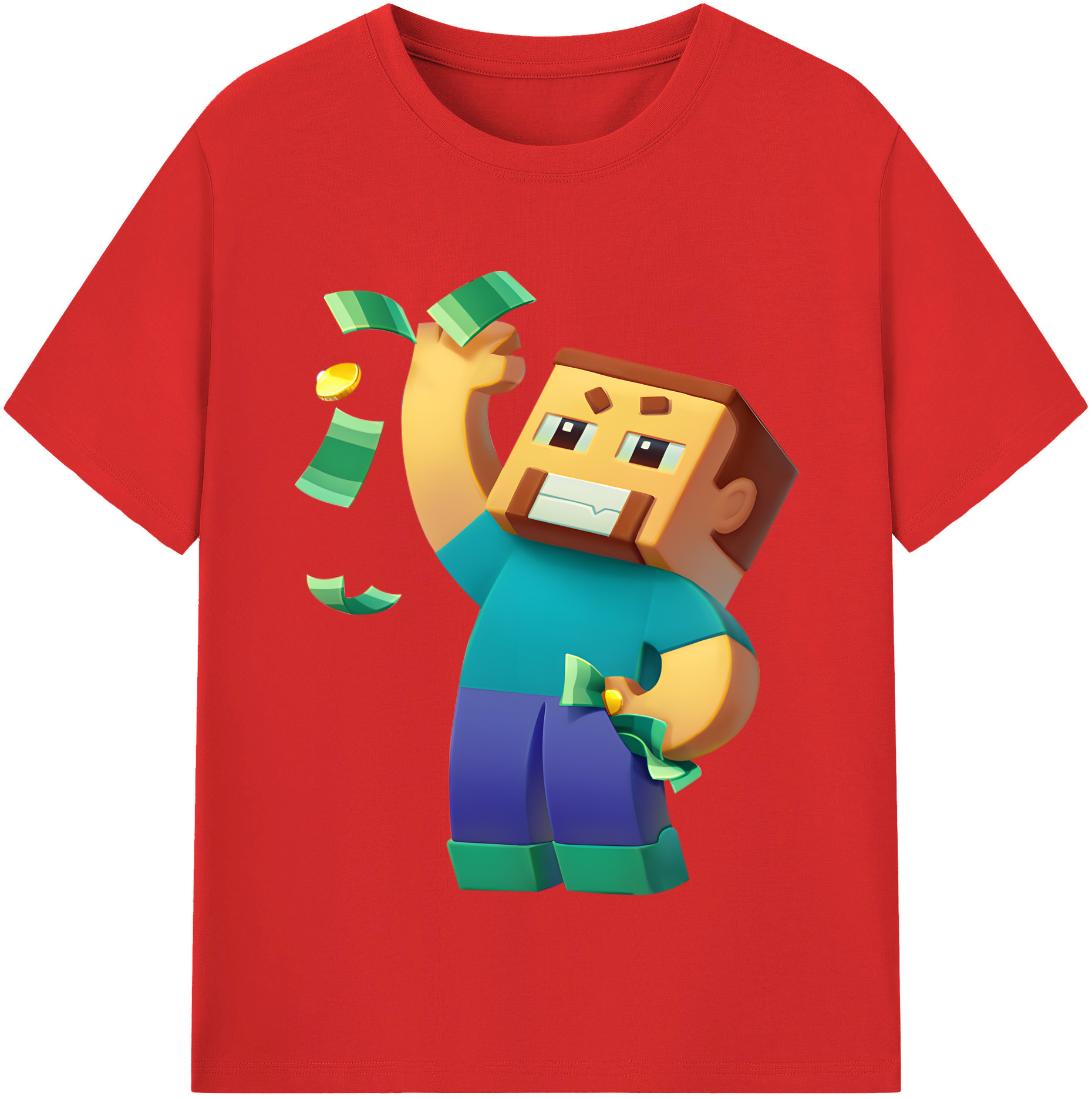 （画像用） マインクラフト ブロックの世界 Minecraft MC Block world 綿100％半袖Tシャツ（フロントプリント）