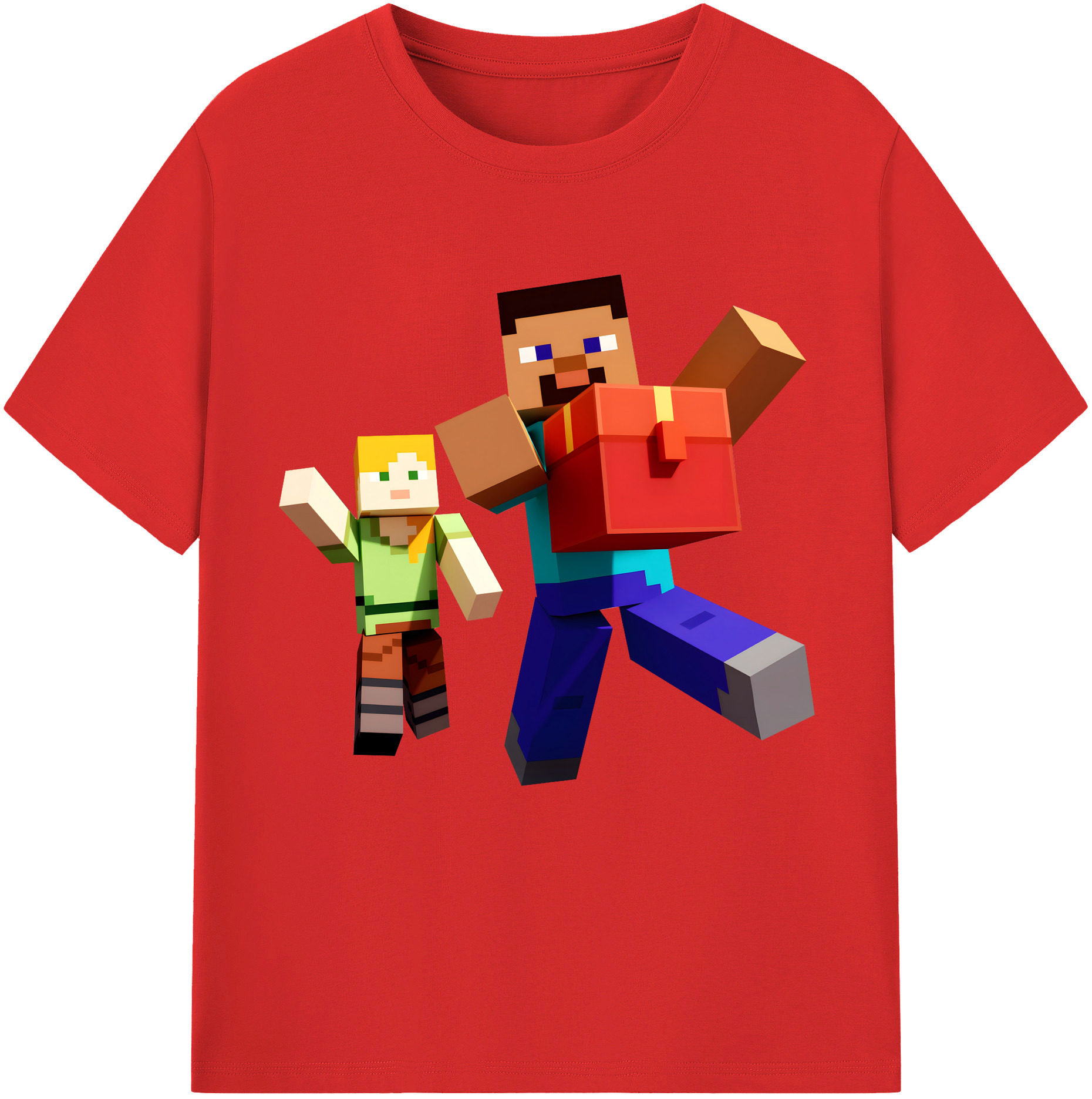 （画像用） マインクラフト ブロックの世界 Minecraft MC Block world 綿100％半袖Tシャツ（フロントプリント）