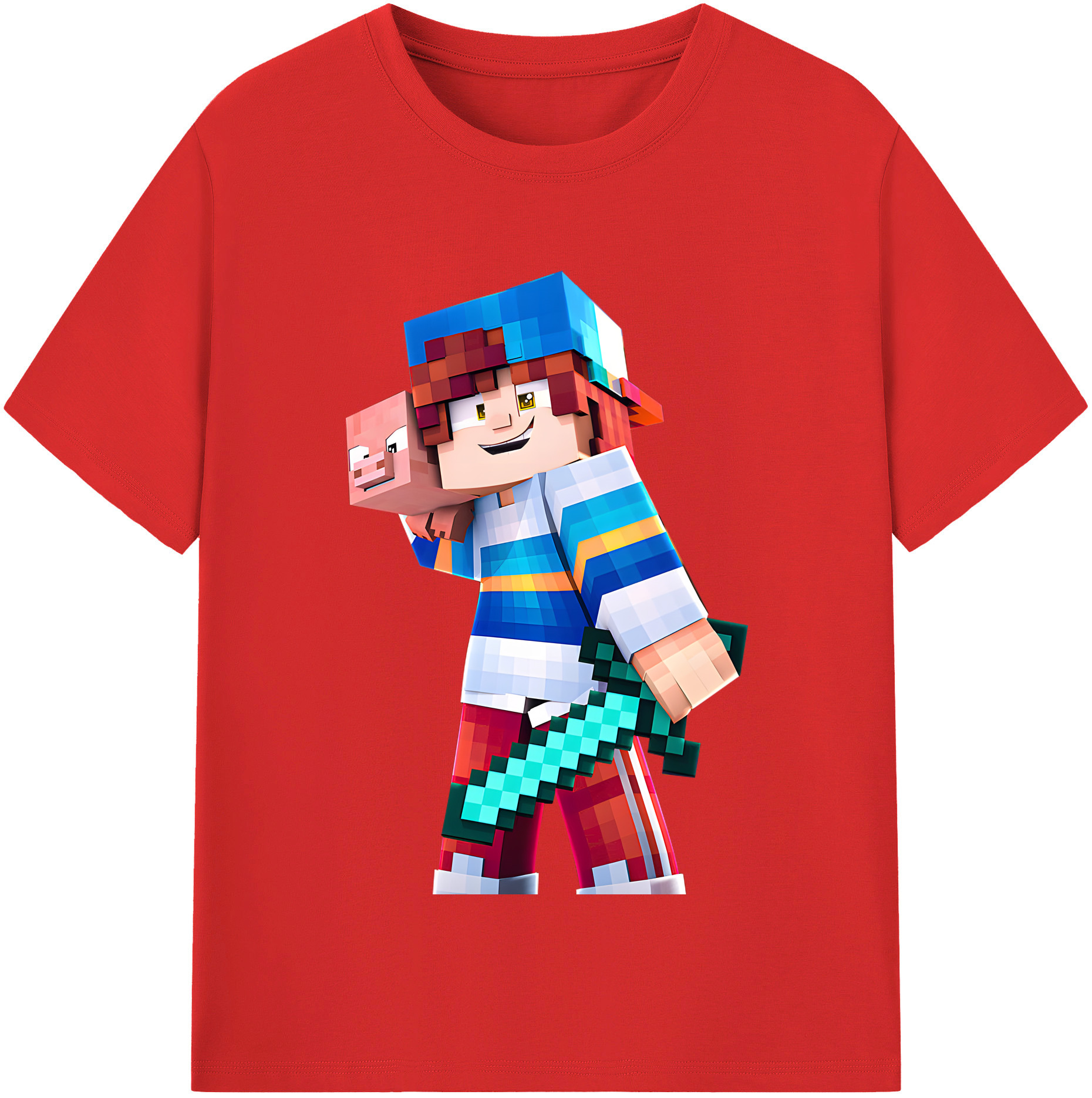 （画像用） マインクラフト ブロックの世界 Minecraft MC Block world 綿100％半袖Tシャツ（フロントプリント）