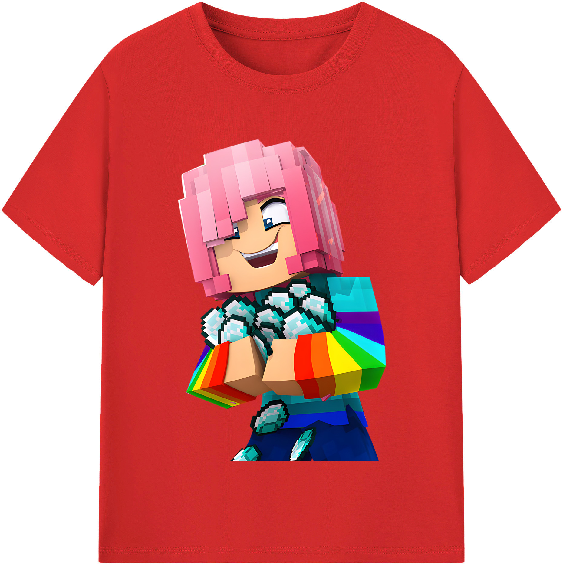 （画像用） マインクラフト ブロックの世界 Minecraft MC Block world 綿100％半袖Tシャツ（フロントプリント）