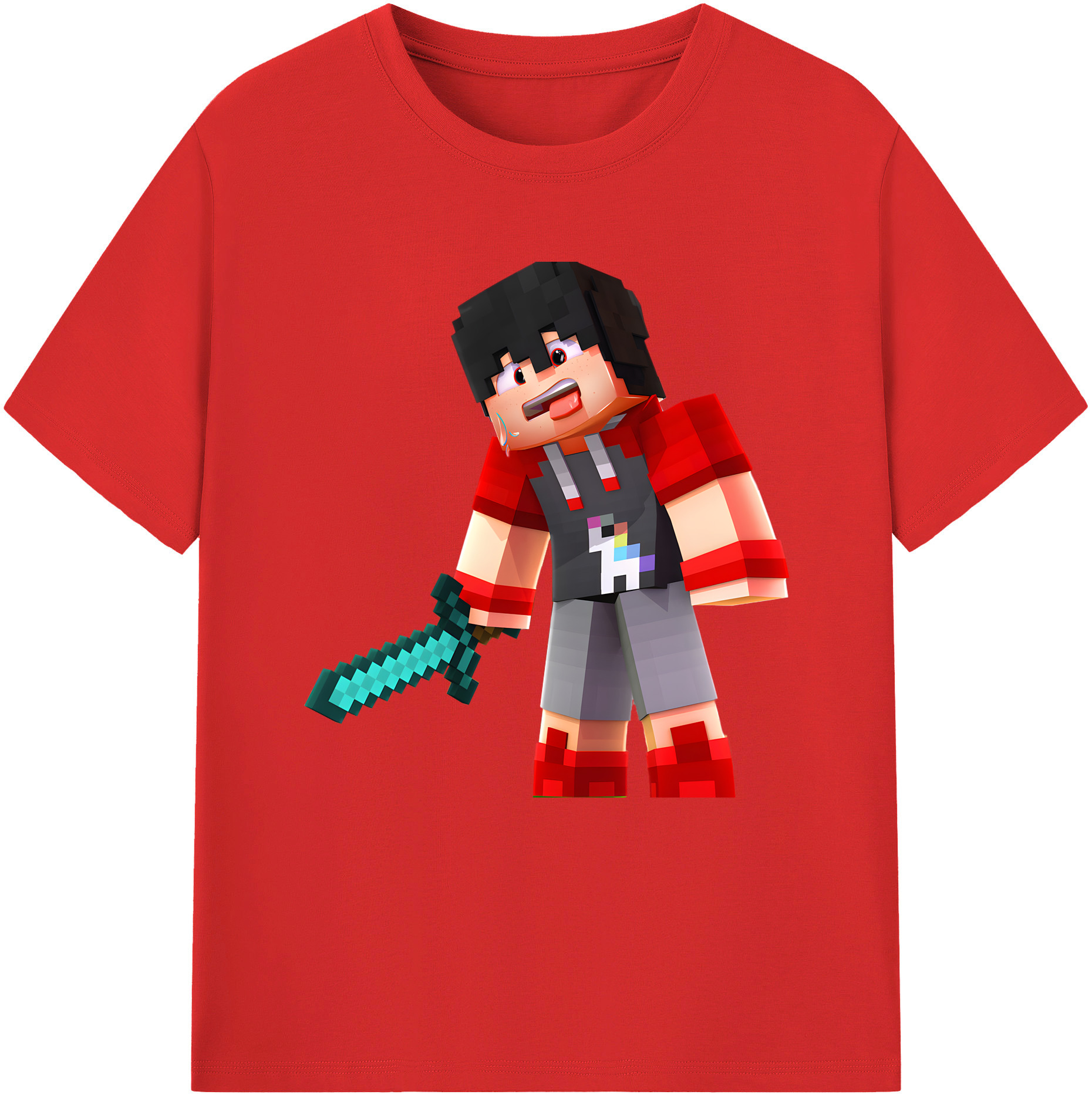 （画像用） マインクラフト ブロックの世界 Minecraft MC Block world 綿100％半袖Tシャツ（フロントプリント）