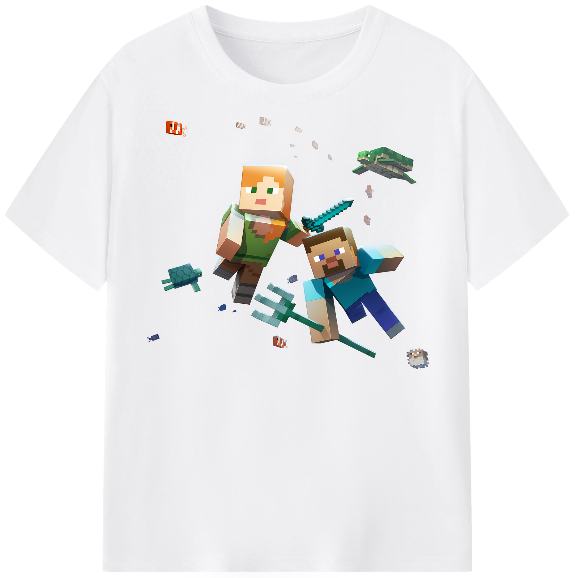 （画像用） マインクラフト ブロックの世界 Minecraft MC Block world 綿100％半袖Tシャツ（フロントプリント）