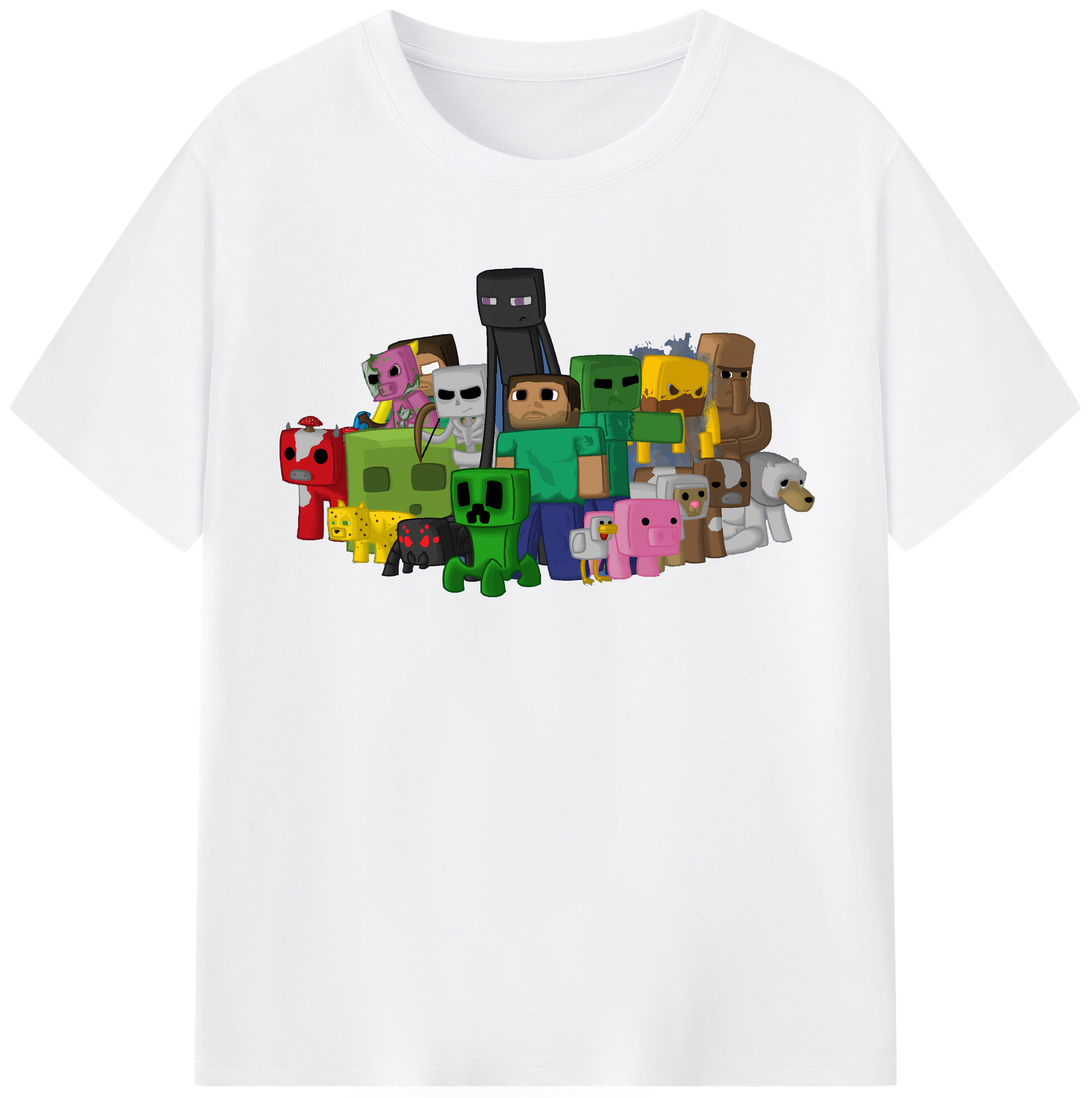 （画像用） マインクラフト ブロックの世界 Minecraft MC Block world 綿100％半袖Tシャツ（フロントプリント）