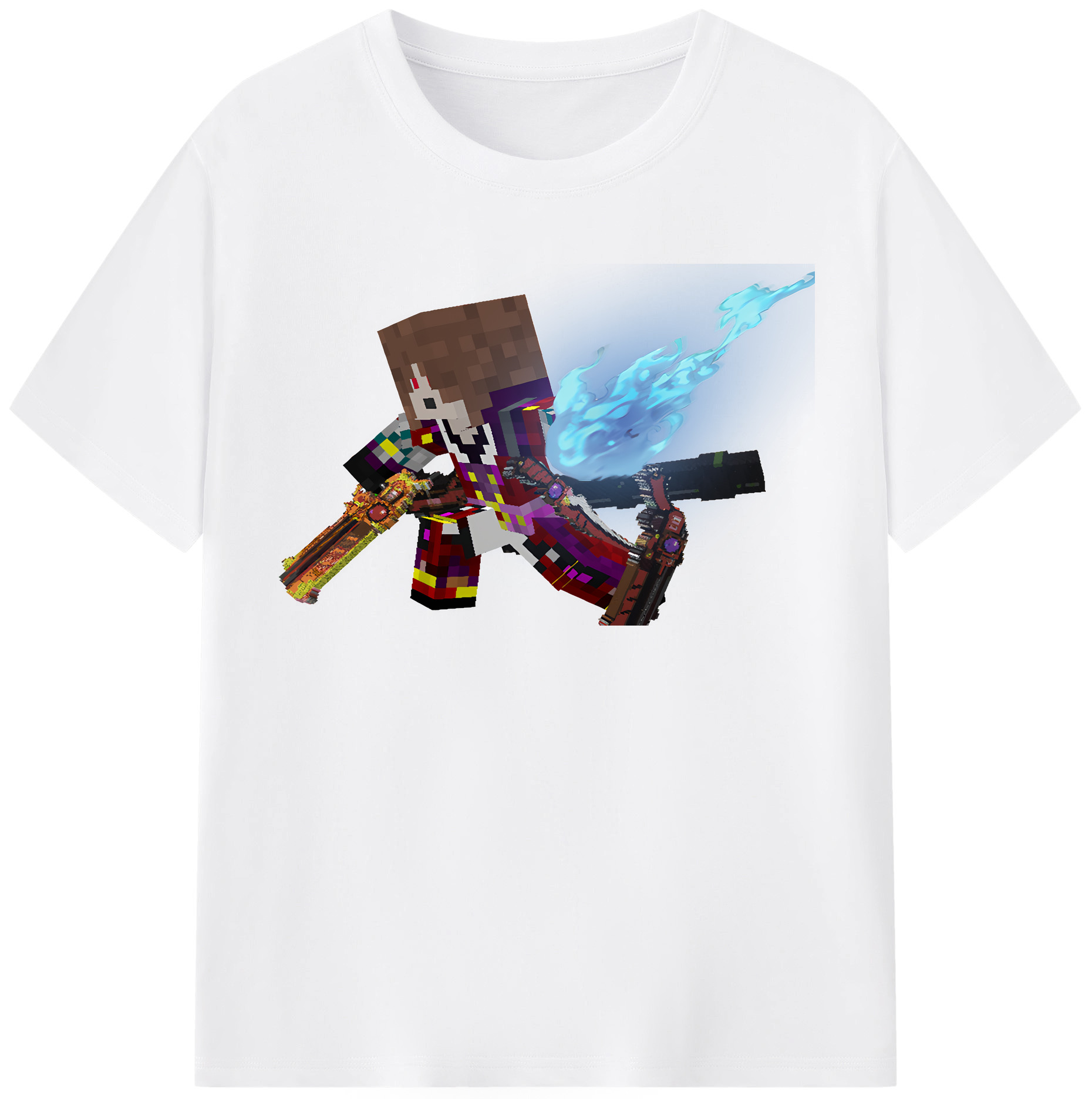 （画像用） マインクラフト ブロックの世界 Minecraft MC Block world 綿100％半袖Tシャツ（フロントプリント）