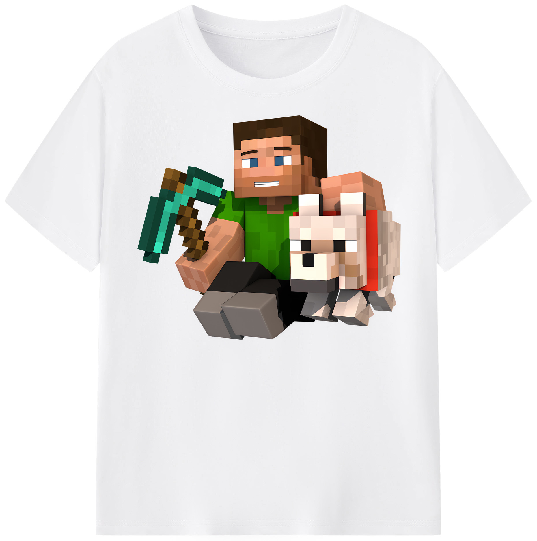 （画像用） マインクラフト ブロックの世界 Minecraft MC Block world 綿100％半袖Tシャツ（フロントプリント）