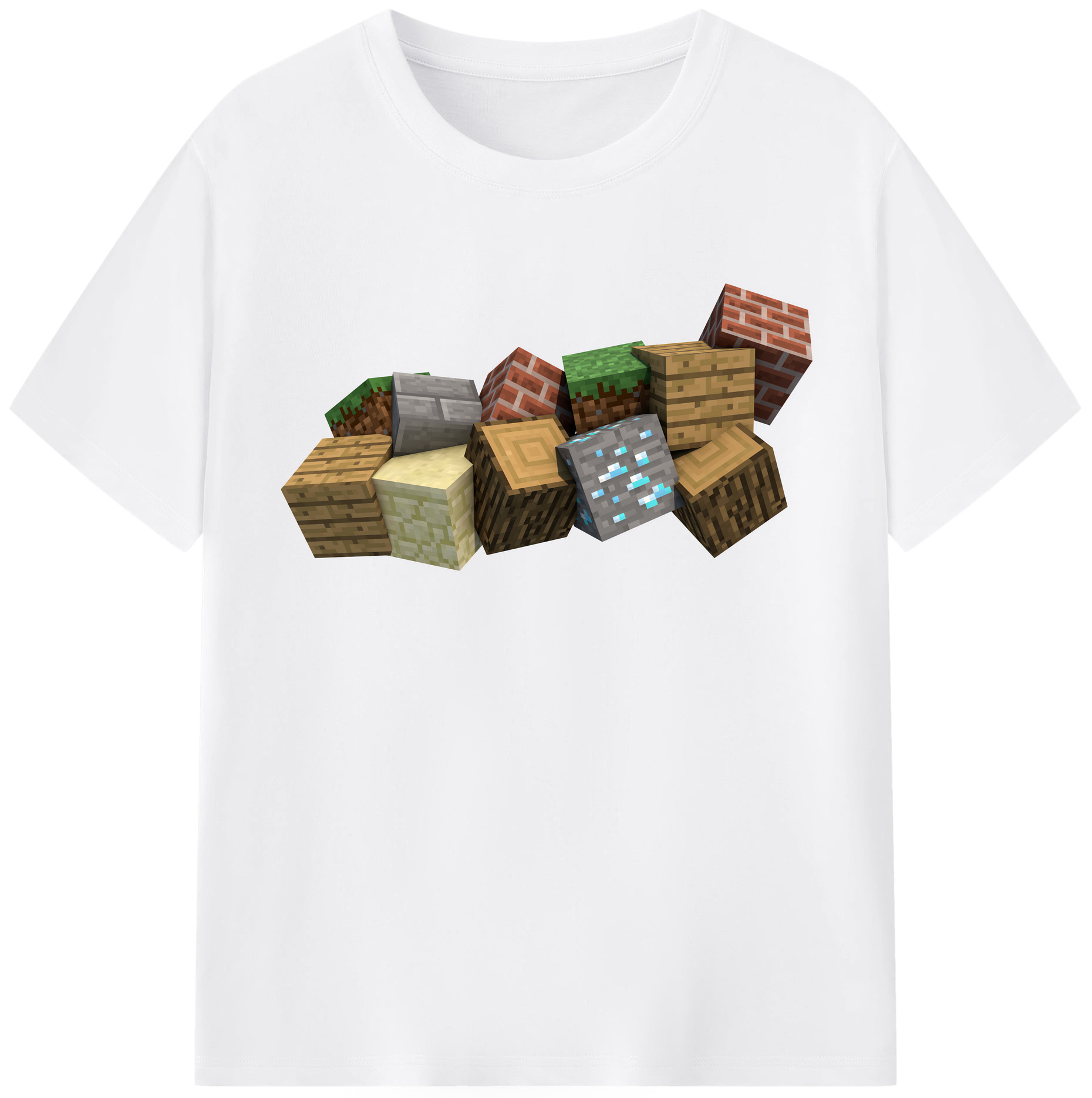 （画像用） マインクラフト ブロックの世界 Minecraft MC Block world 綿100％半袖Tシャツ（フロントプリント）