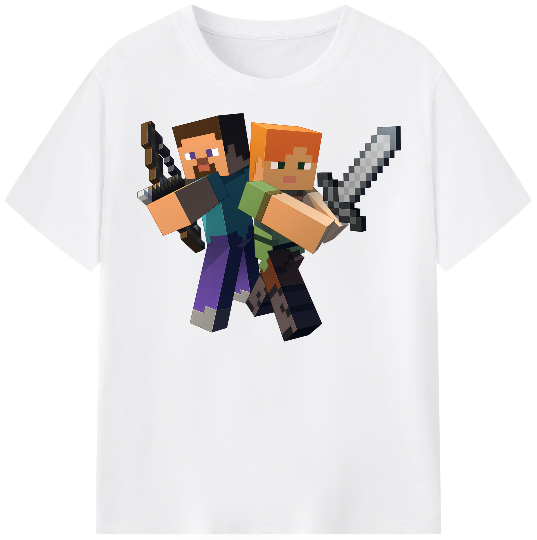 （画像用） マインクラフト ブロックの世界 Minecraft MC Block world 綿100％半袖Tシャツ（フロントプリント）