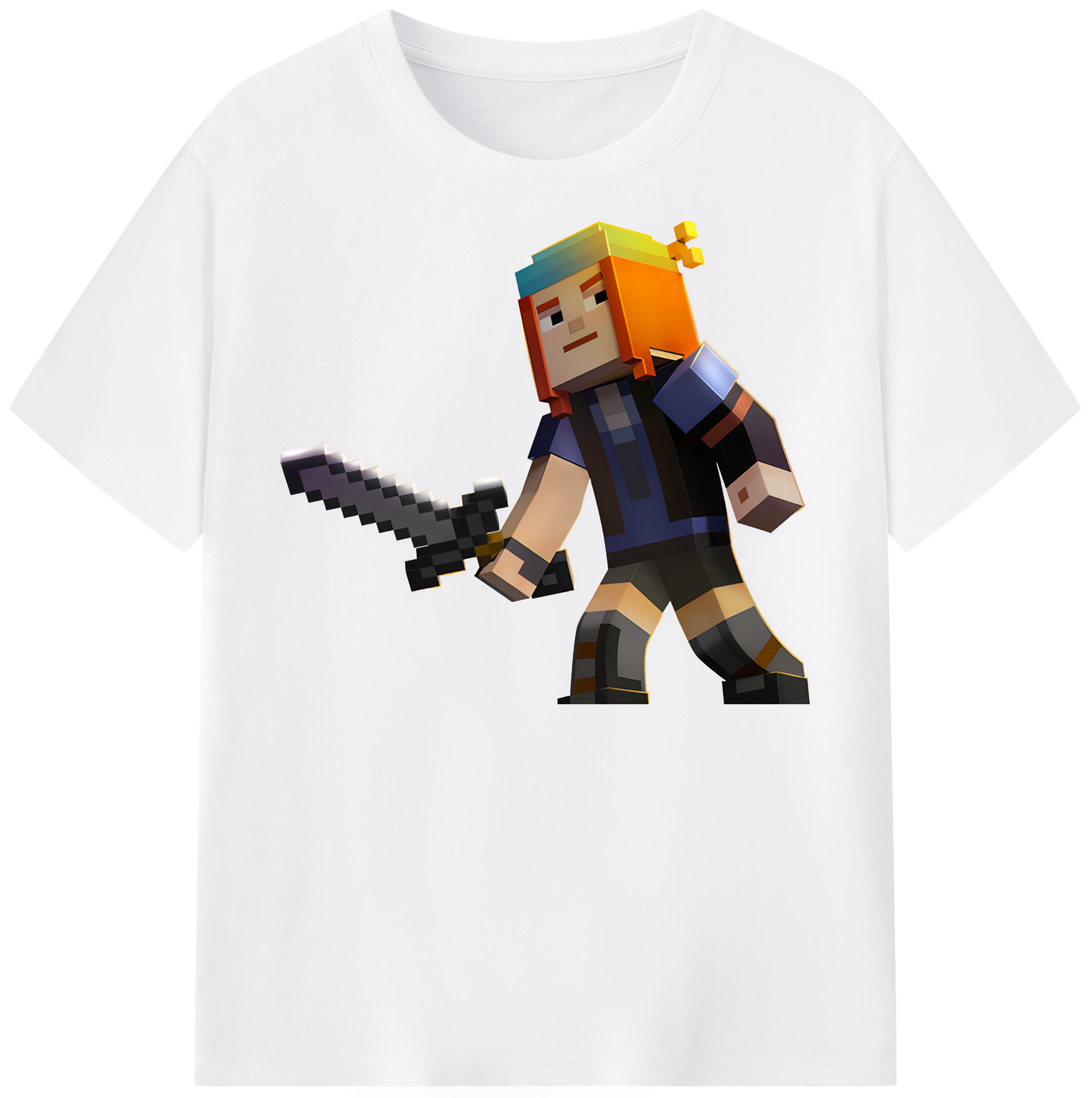 （画像用） マインクラフト ブロックの世界 Minecraft MC Block world 綿100％半袖Tシャツ（フロントプリント）
