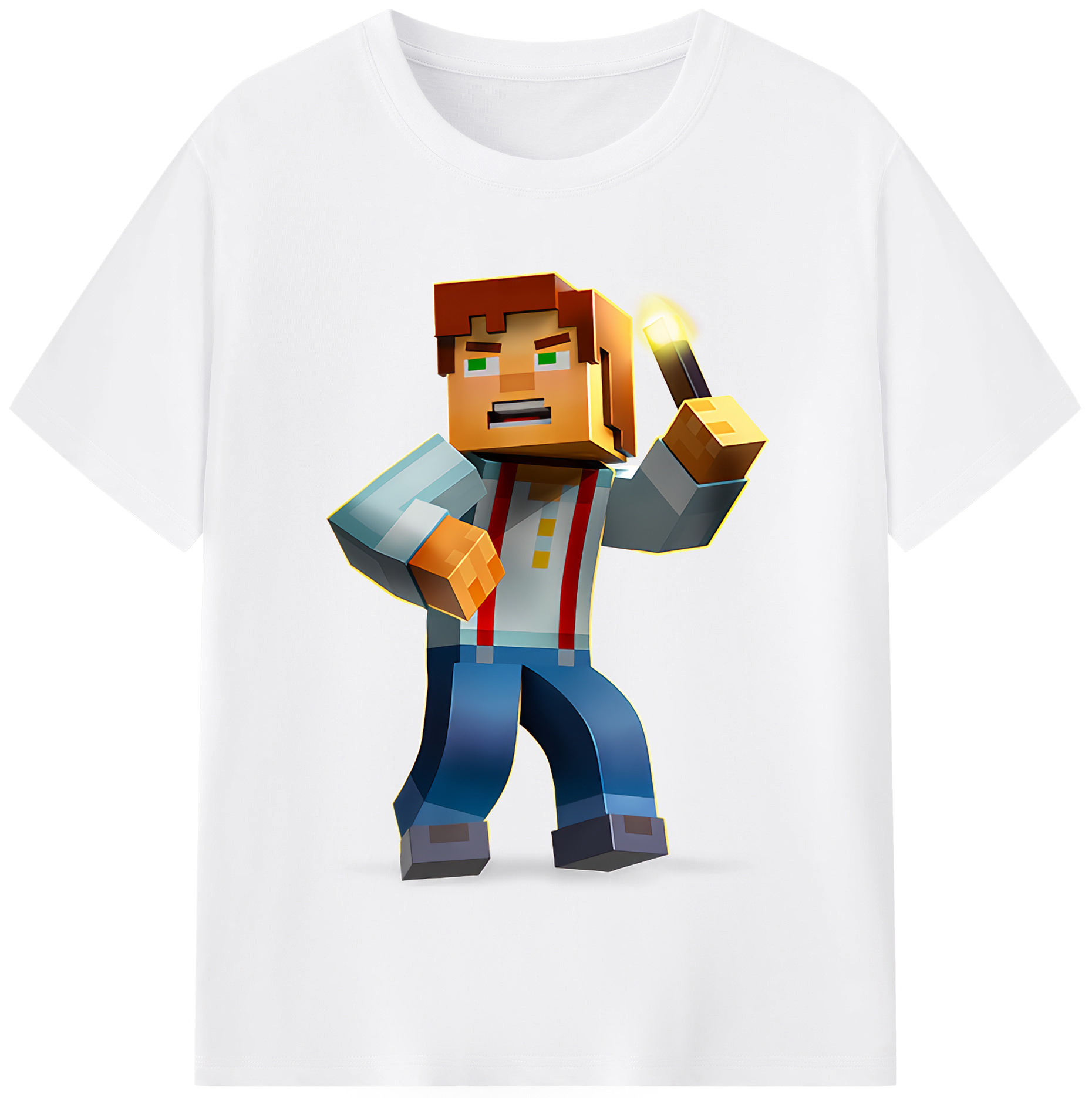 （画像用） マインクラフト ブロックの世界 Minecraft MC Block world 綿100％半袖Tシャツ（フロントプリント）