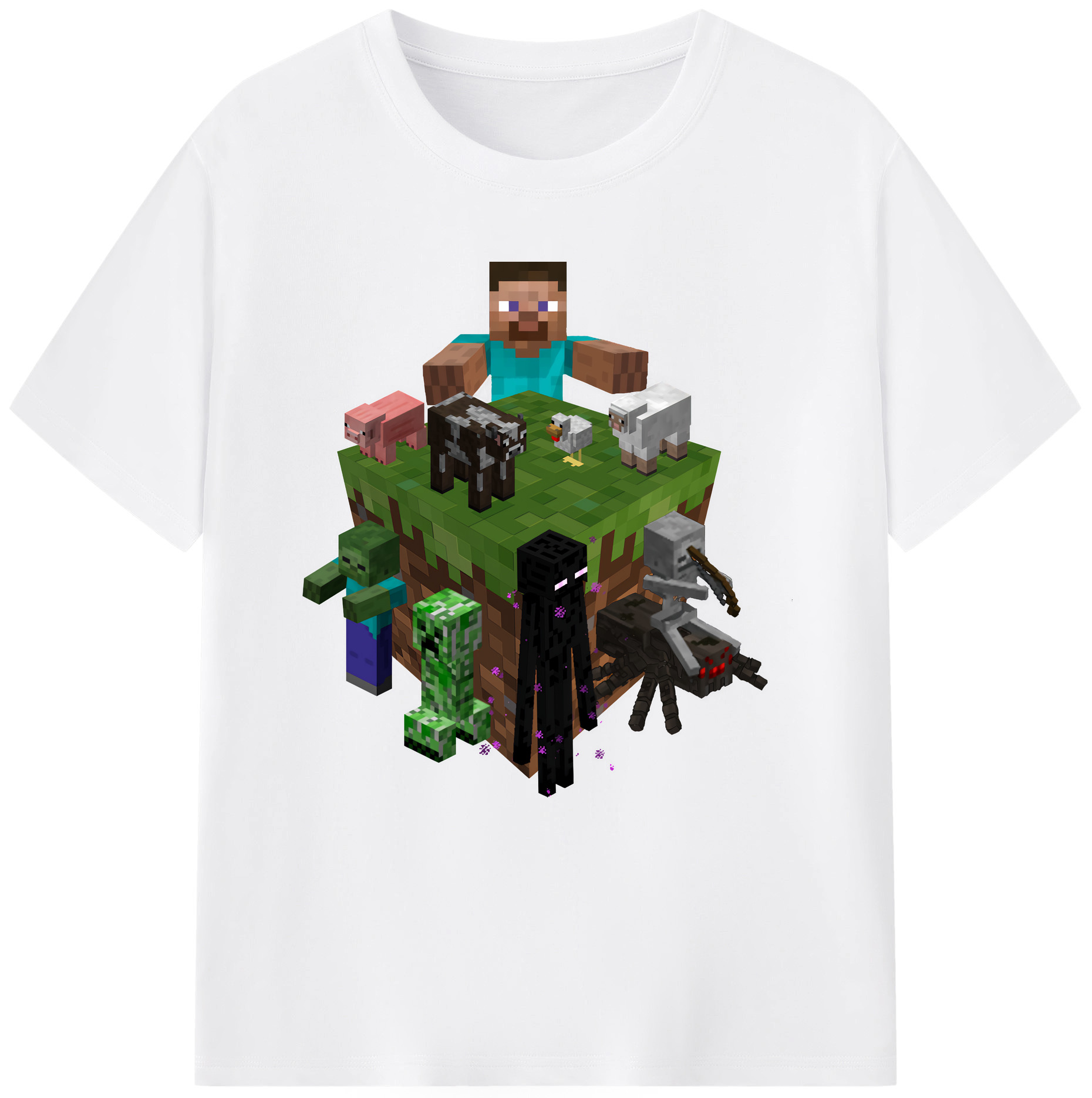 （画像用） マインクラフト ブロックの世界 Minecraft MC Block world 綿100％半袖Tシャツ（フロントプリント）