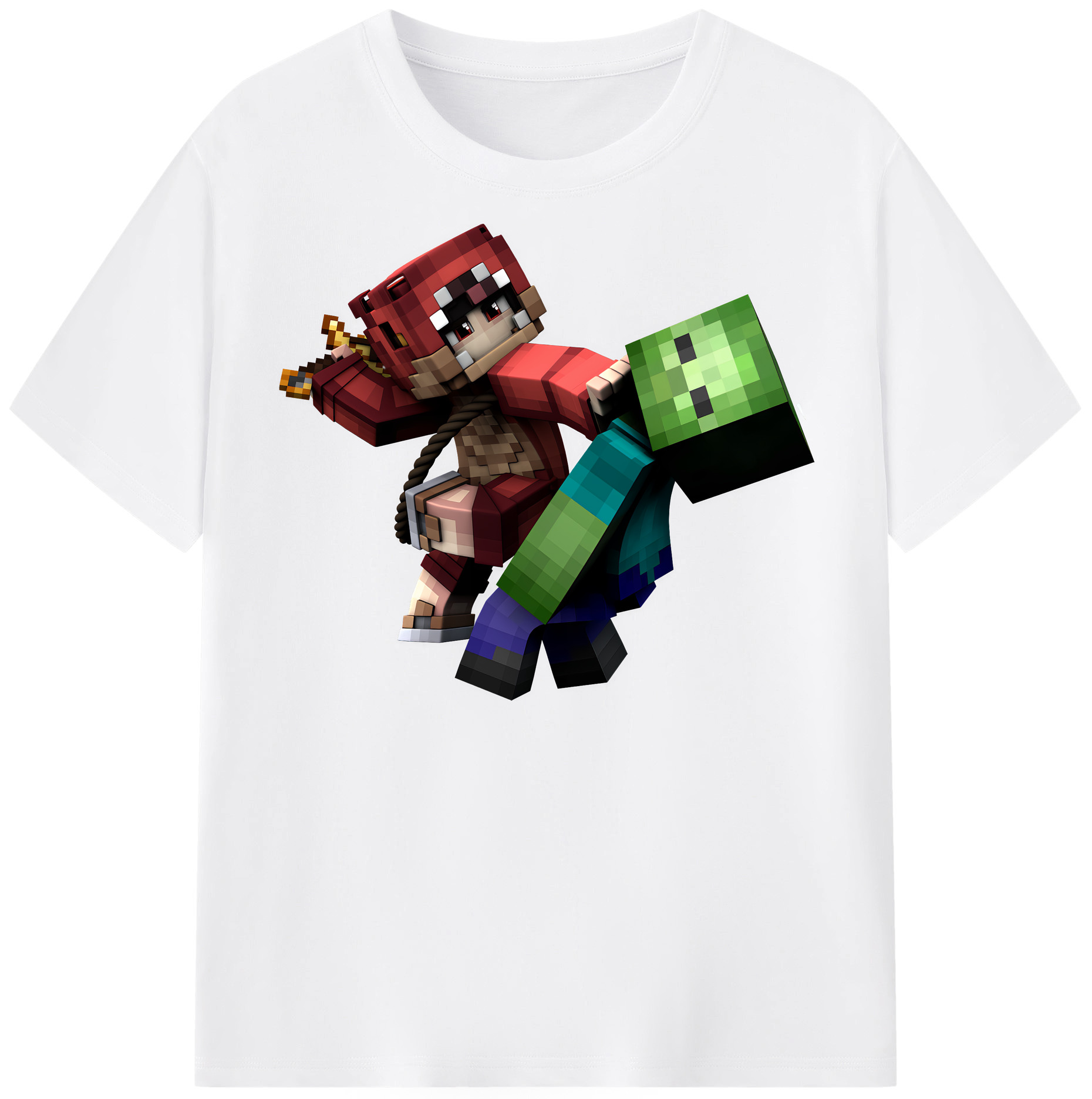 （画像用） マインクラフト ブロックの世界 Minecraft MC Block world 綿100％半袖Tシャツ（フロントプリント）