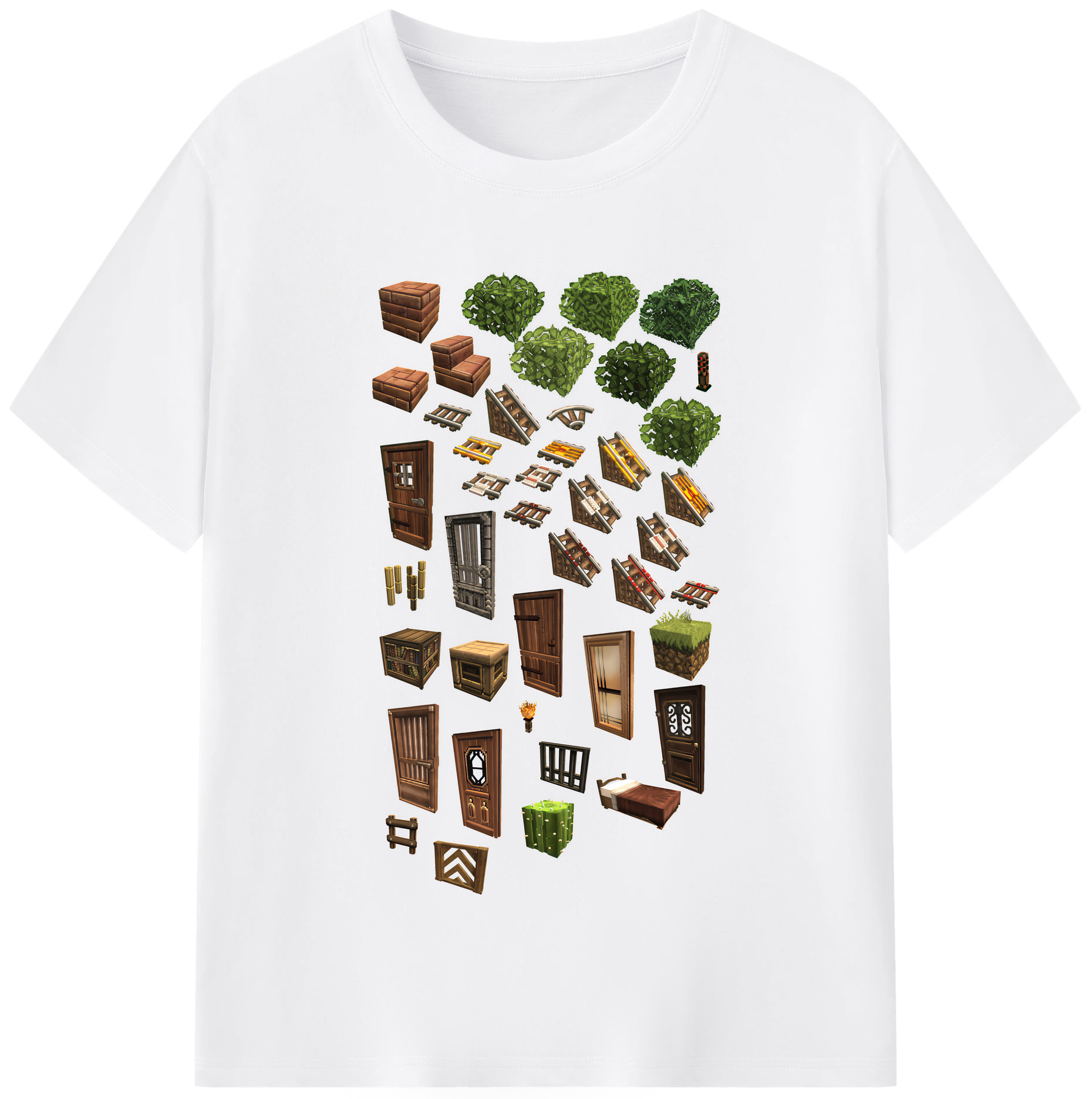 （画像用） マインクラフト ブロックの世界 Minecraft MC Block world 綿100％半袖Tシャツ（フロントプリント）