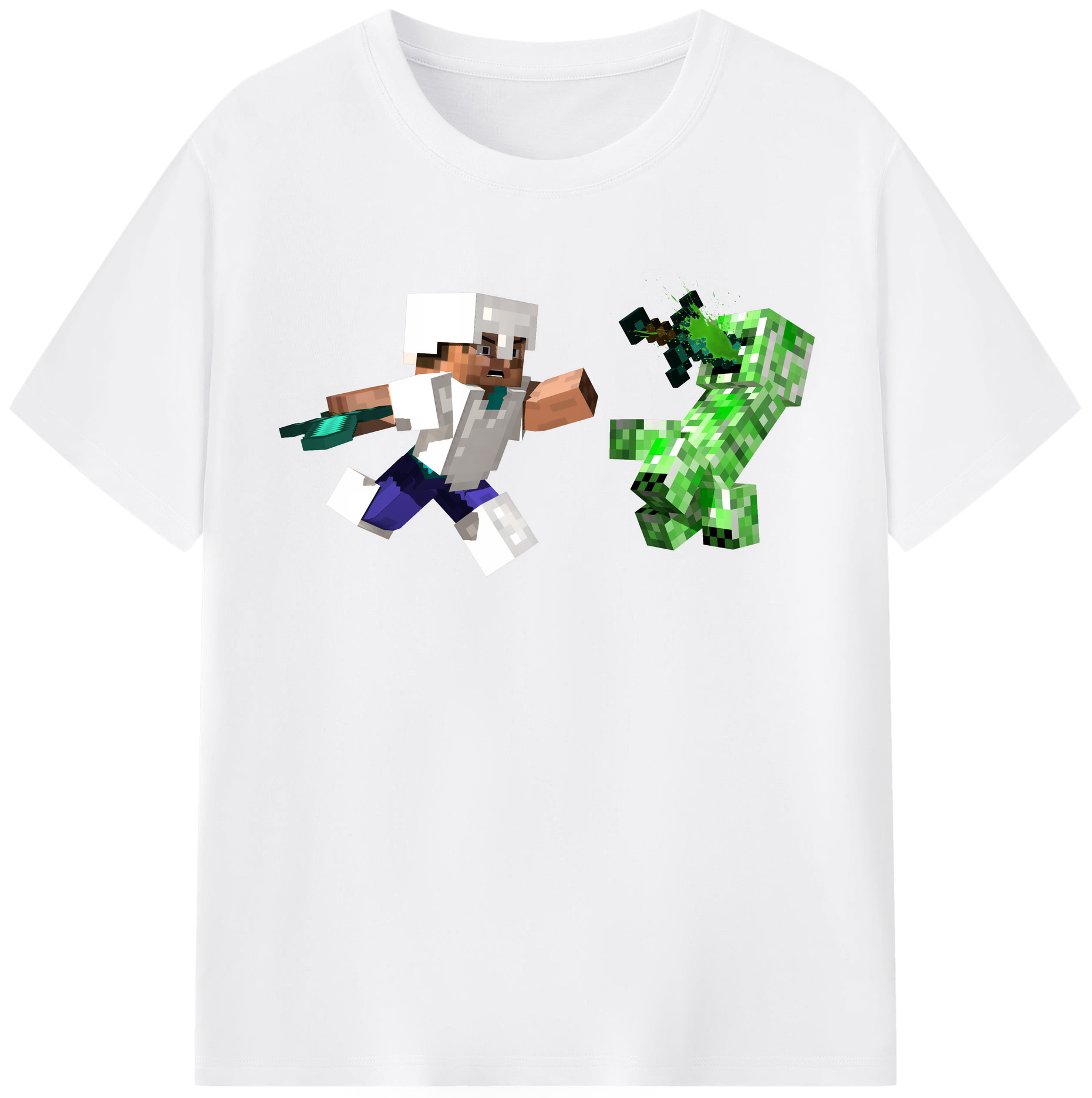 （画像用） マインクラフト ブロックの世界 Minecraft MC Block world 綿100％半袖Tシャツ（フロントプリント）