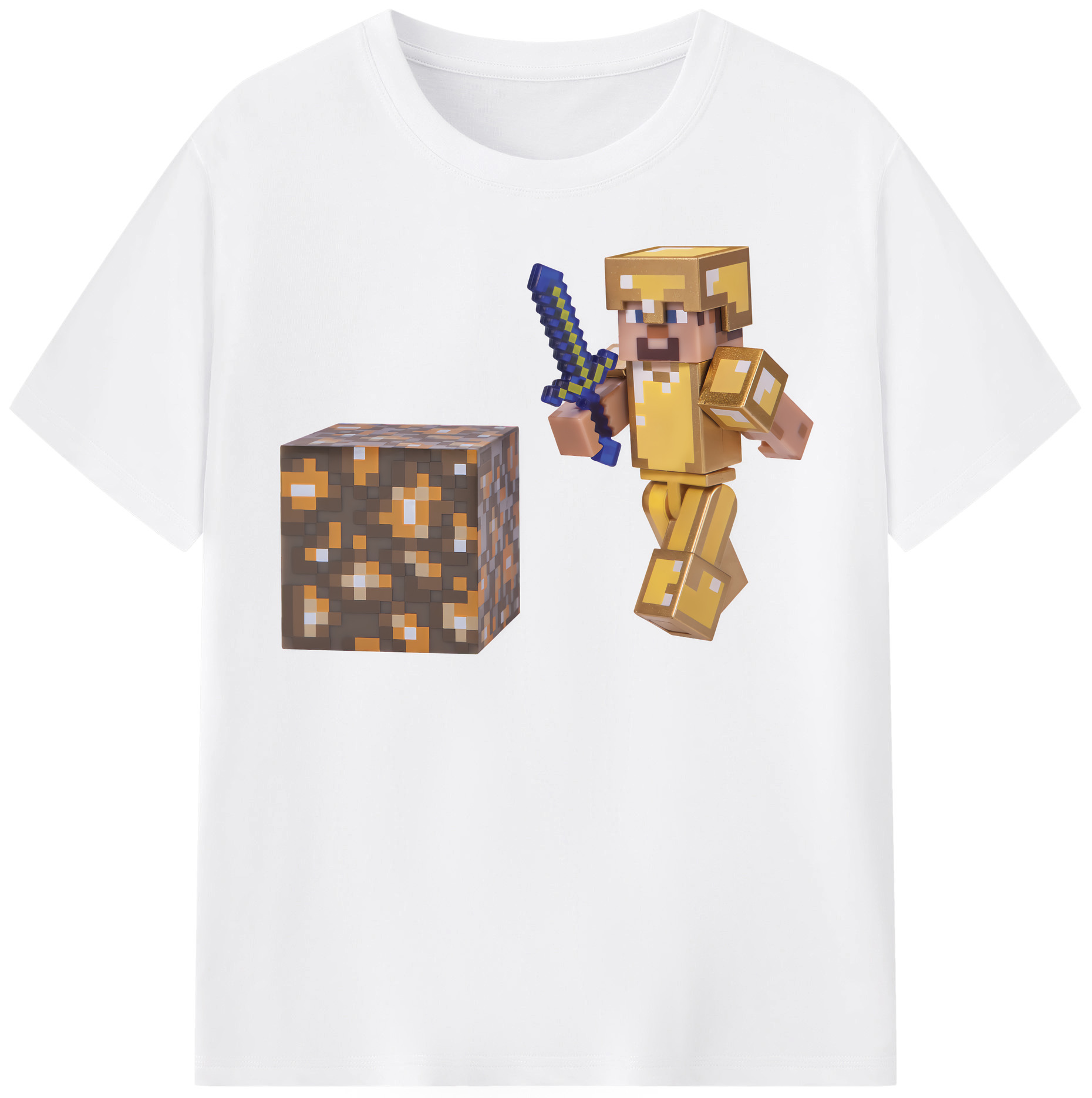 （画像用） マインクラフト ブロックの世界 Minecraft MC Block world 綿100％半袖Tシャツ（フロントプリント）