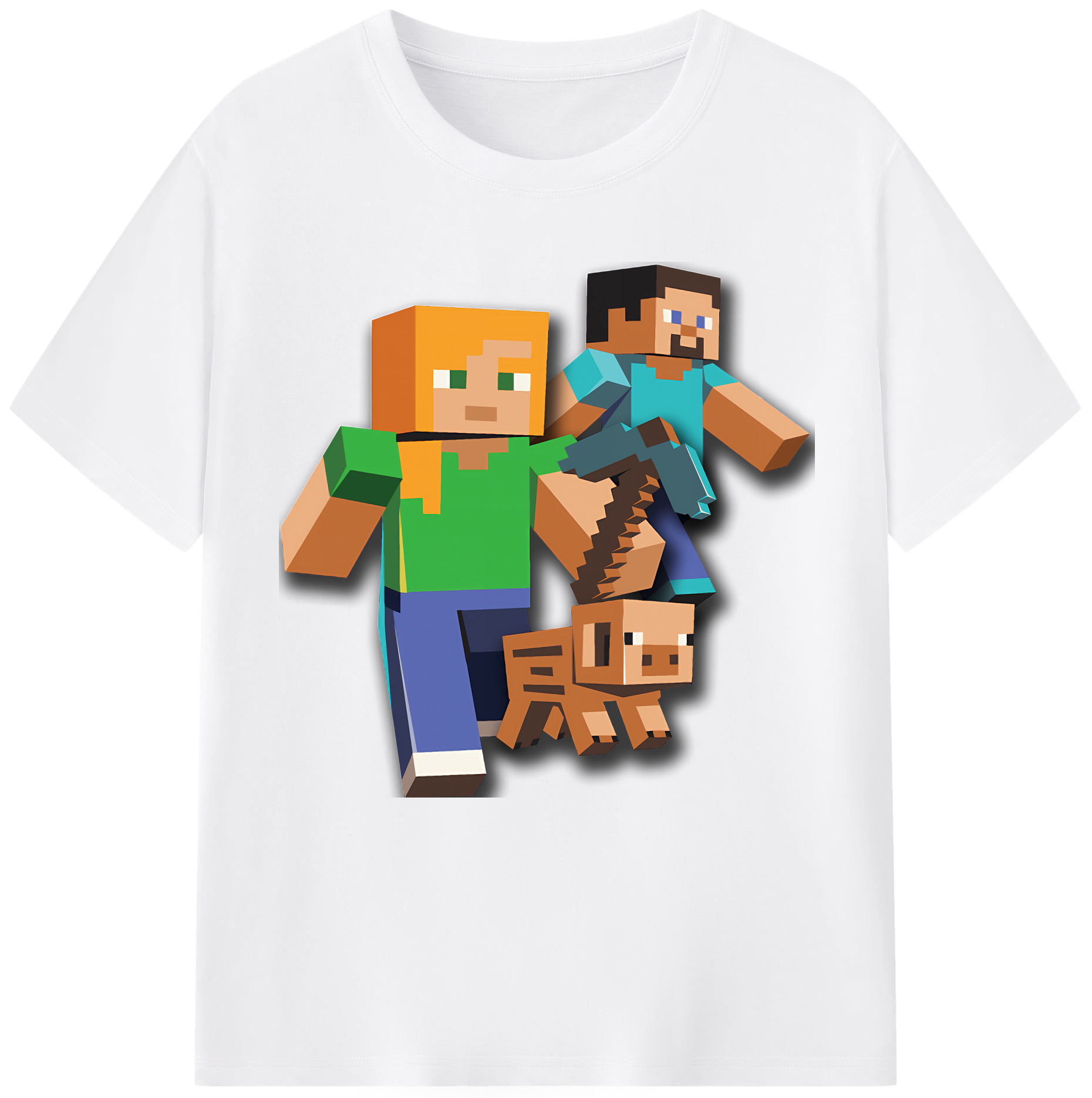 （画像用） マインクラフト ブロックの世界 Minecraft MC Block world 綿100％半袖Tシャツ（フロントプリント）