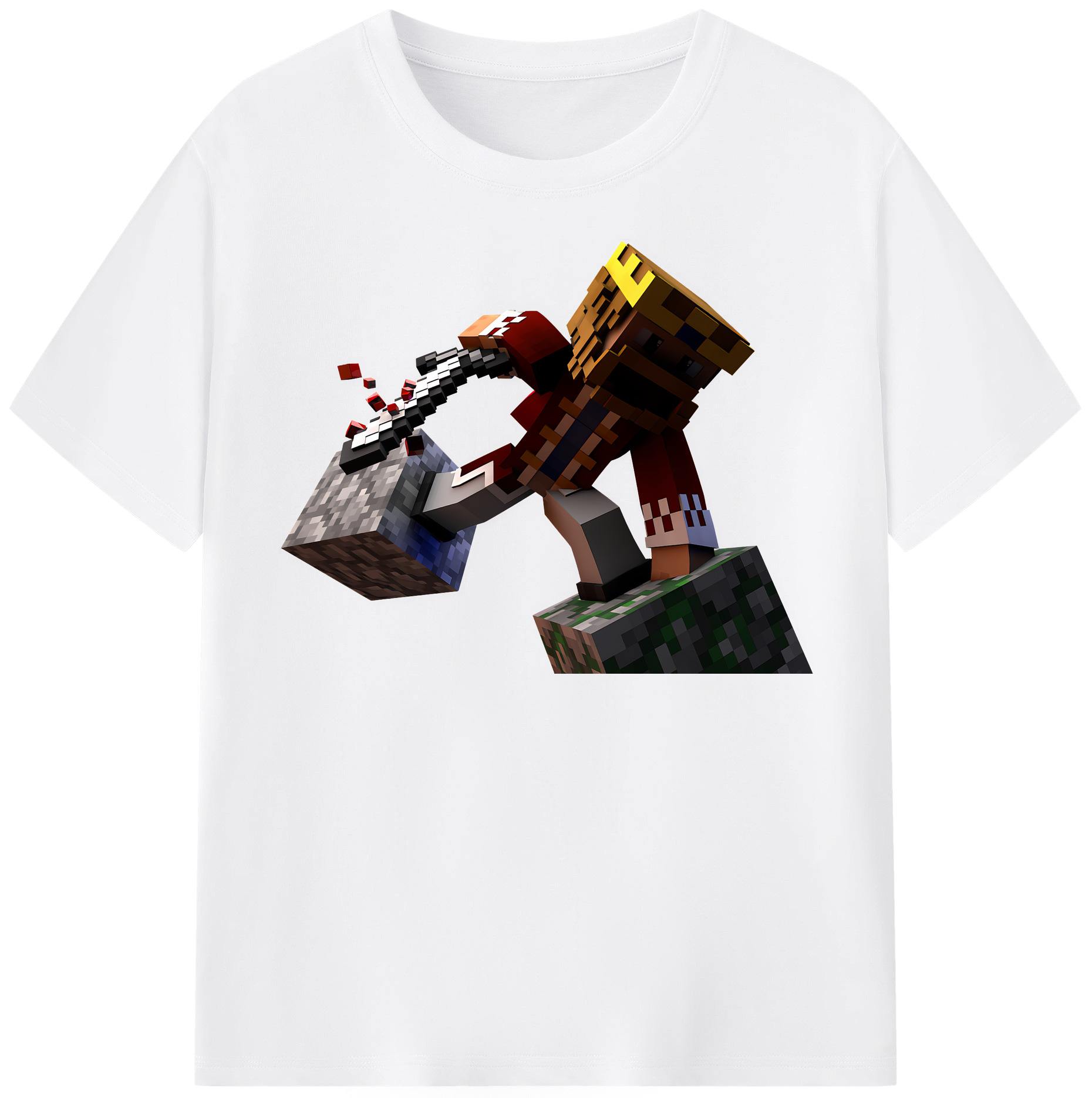 （画像用） マインクラフト ブロックの世界 Minecraft MC Block world 綿100％半袖Tシャツ（フロントプリント）