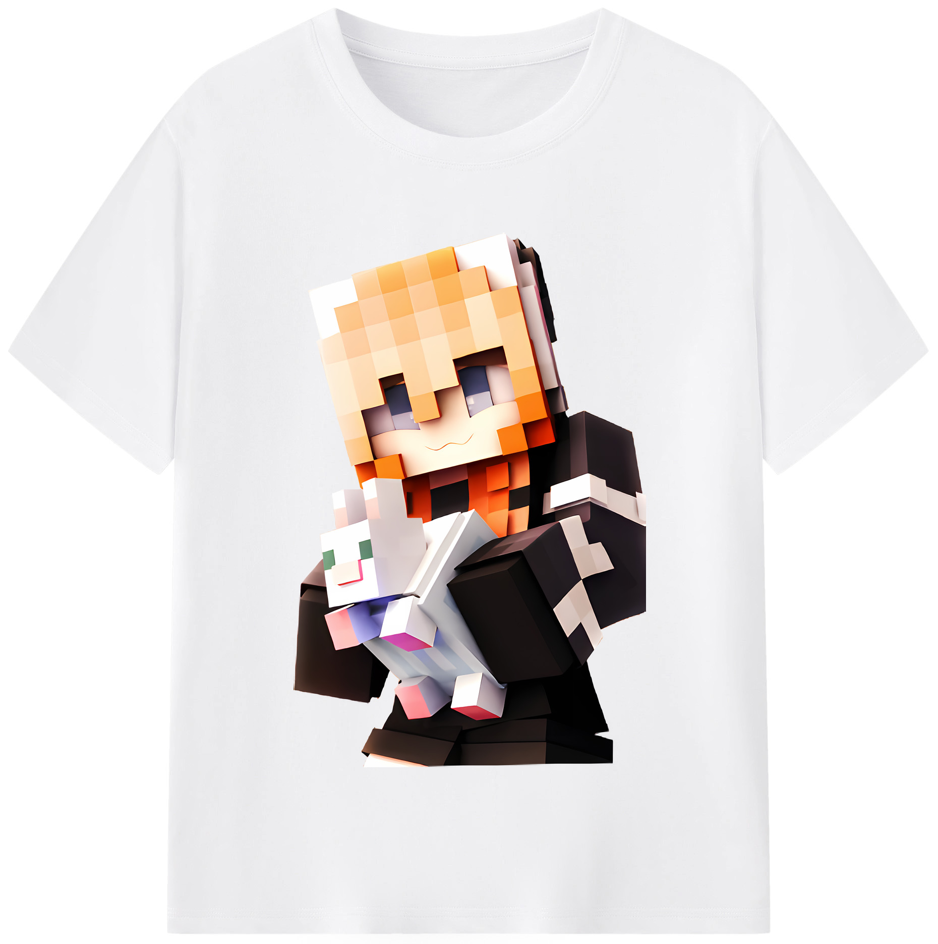 （画像用） マインクラフト ブロックの世界 Minecraft MC Block world 綿100％半袖Tシャツ（フロントプリント）