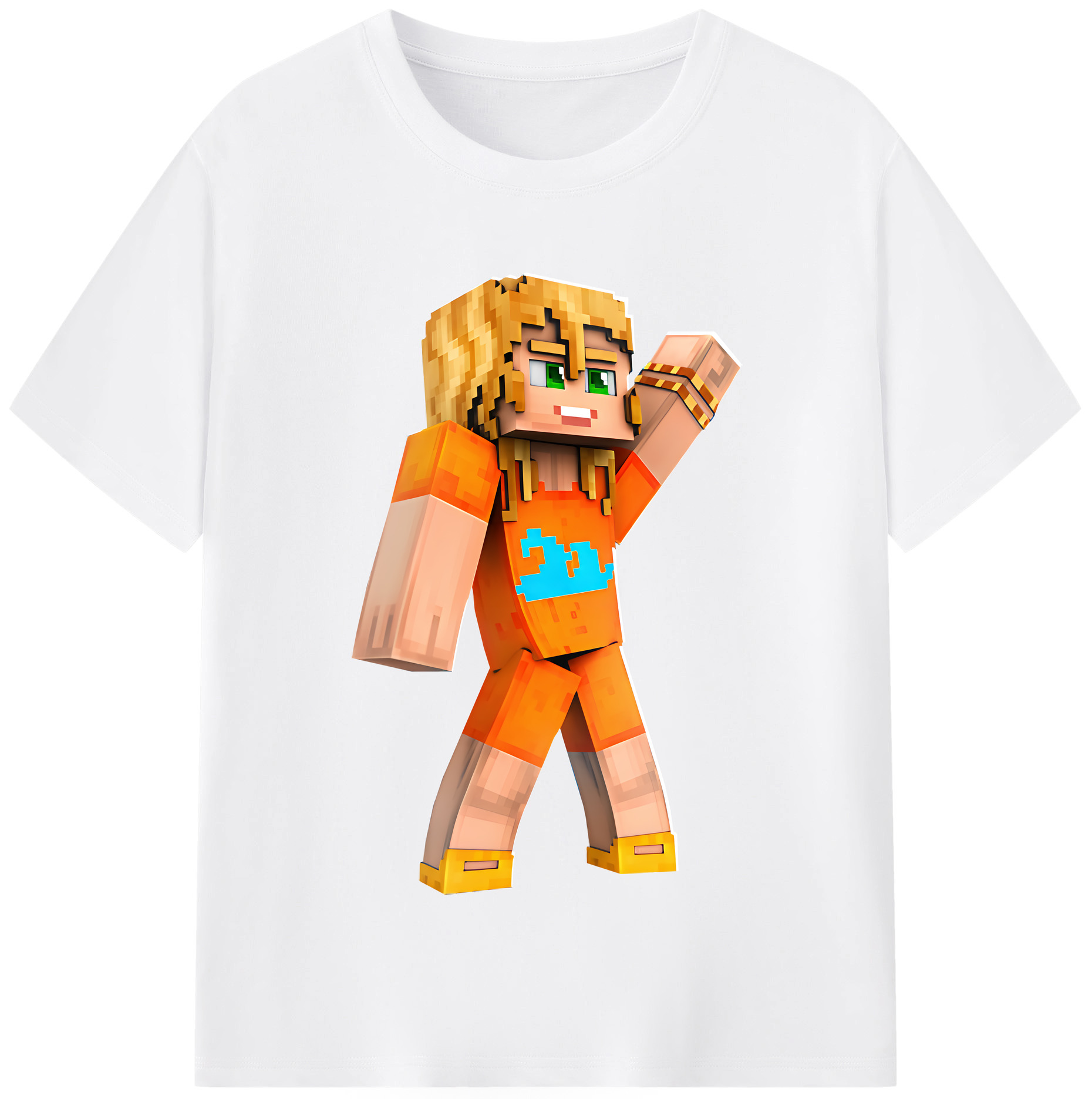 （画像用） マインクラフト ブロックの世界 Minecraft MC Block world 綿100％半袖Tシャツ（フロントプリント）