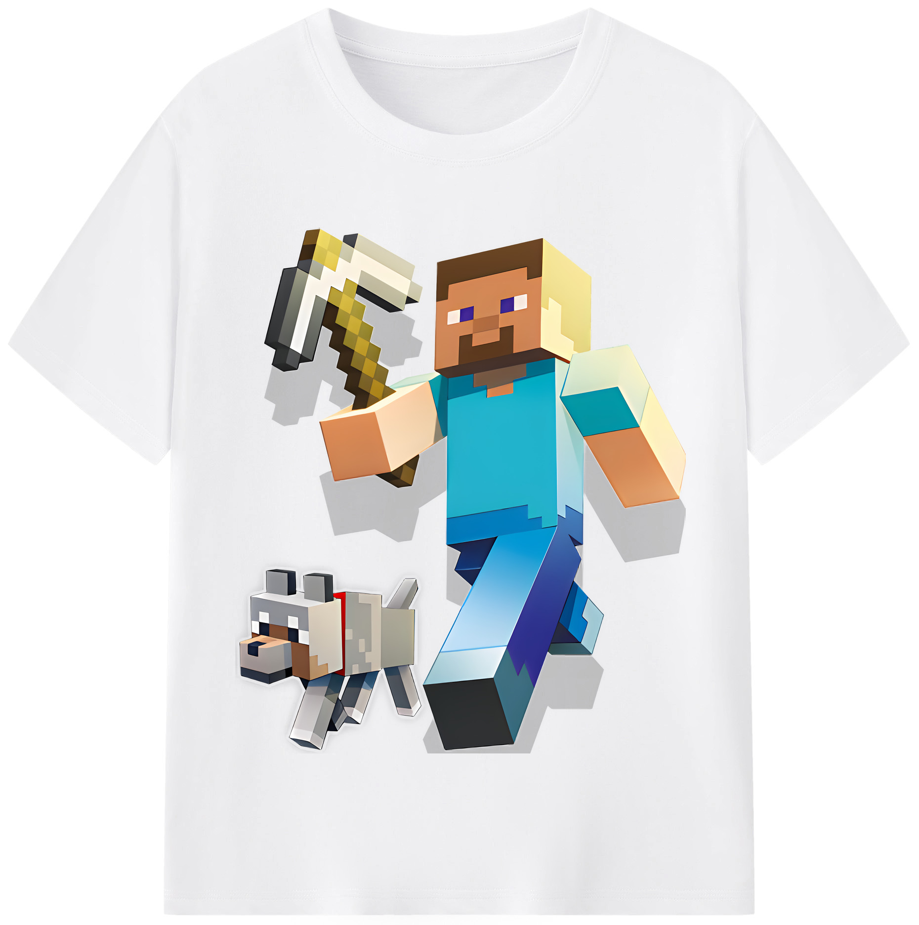 （画像用） マインクラフト ブロックの世界 Minecraft MC Block world 綿100％半袖Tシャツ（フロントプリント）
