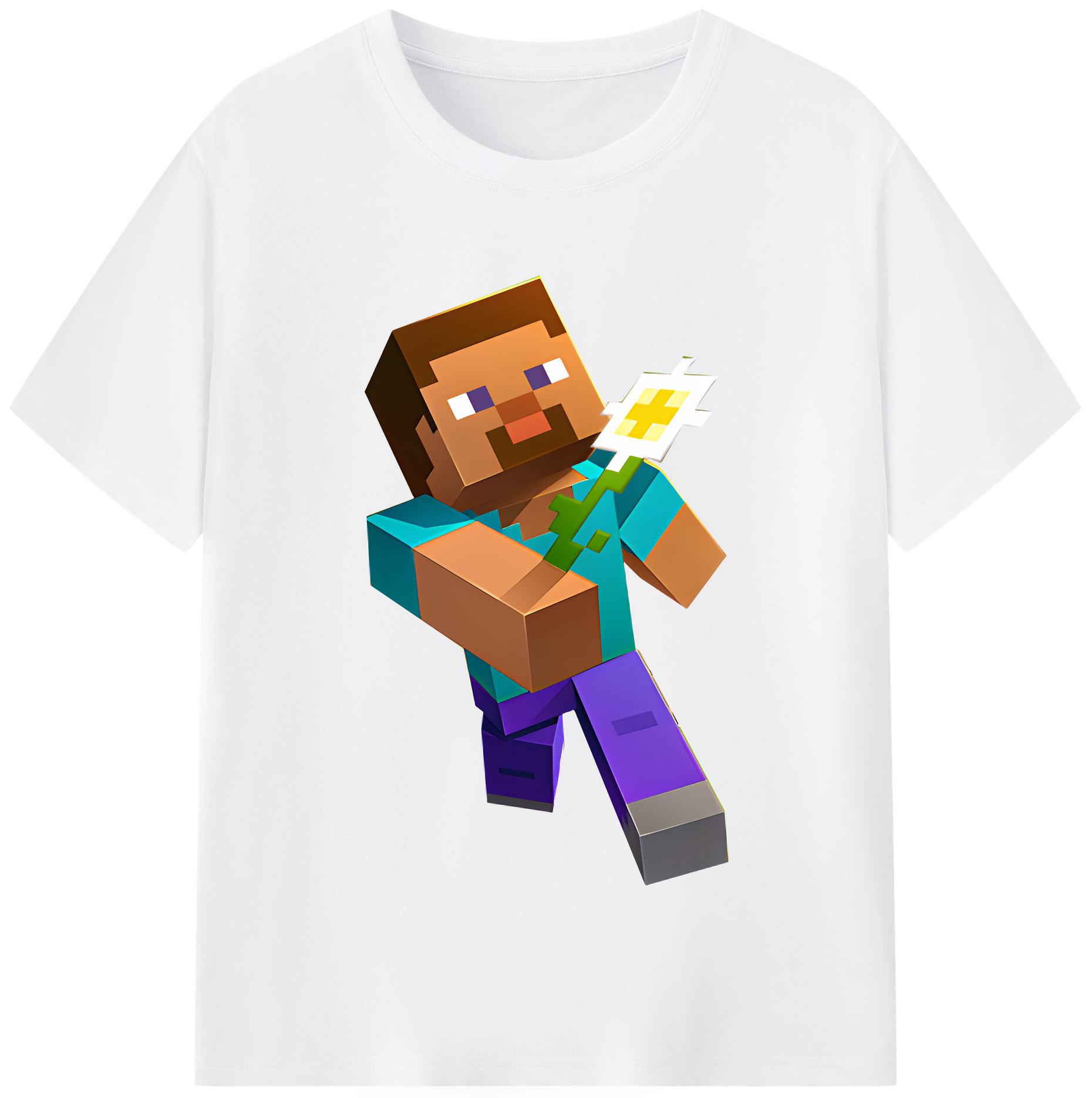 （画像用） マインクラフト ブロックの世界 Minecraft MC Block world 綿100％半袖Tシャツ（フロントプリント）