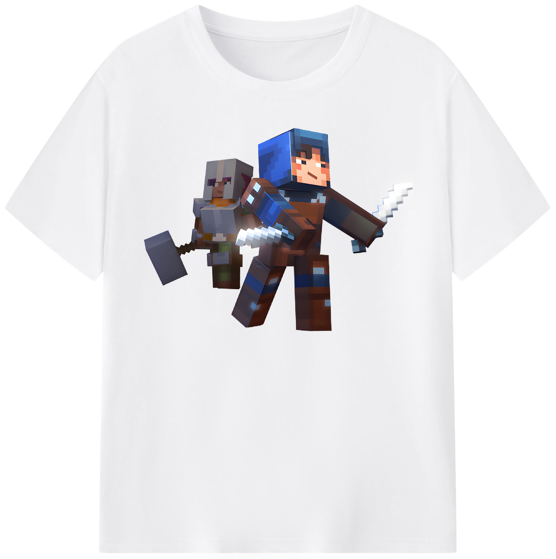 （画像用） マインクラフト ブロックの世界 Minecraft MC Block world 綿100％半袖Tシャツ（フロントプリント）