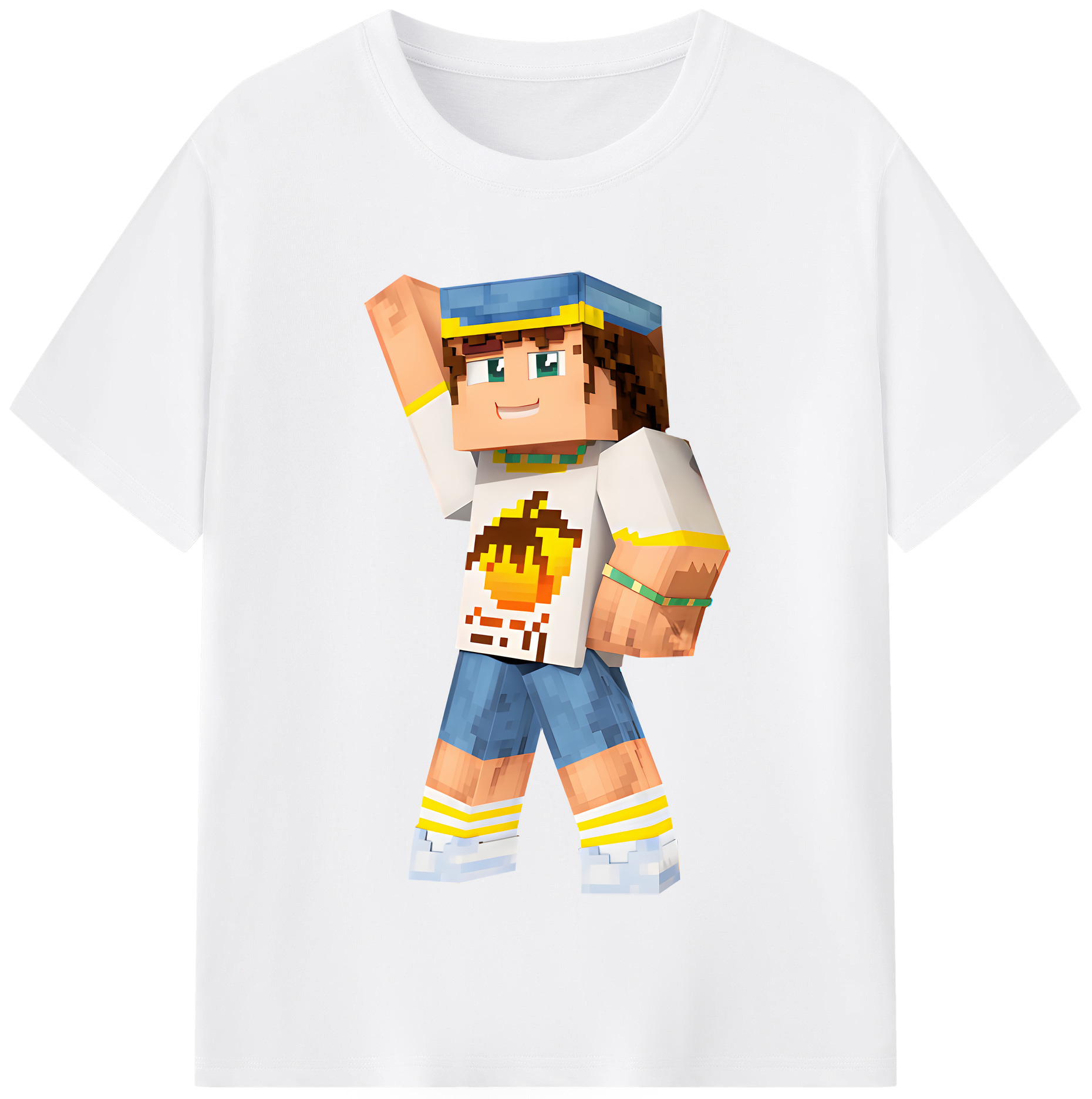 （画像用） マインクラフト ブロックの世界 Minecraft MC Block world 綿100％半袖Tシャツ（フロントプリント）