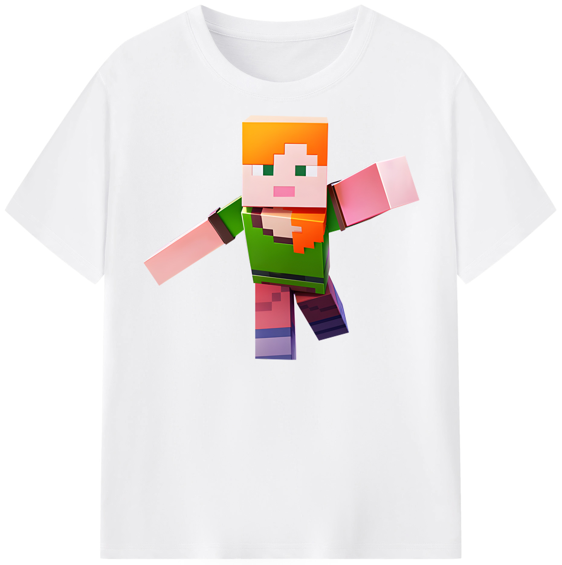 （画像用） マインクラフト ブロックの世界 Minecraft MC Block world 綿100％半袖Tシャツ（フロントプリント）