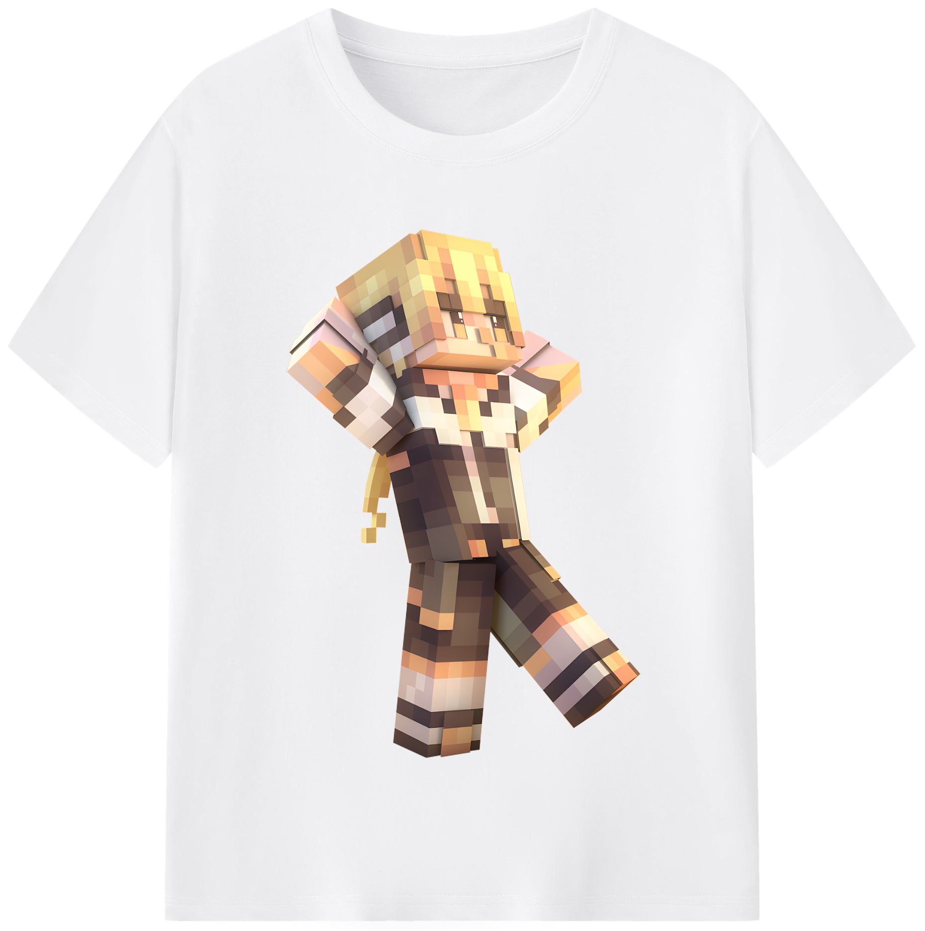 （画像用） マインクラフト ブロックの世界 Minecraft MC Block world 綿100％半袖Tシャツ（フロントプリント）