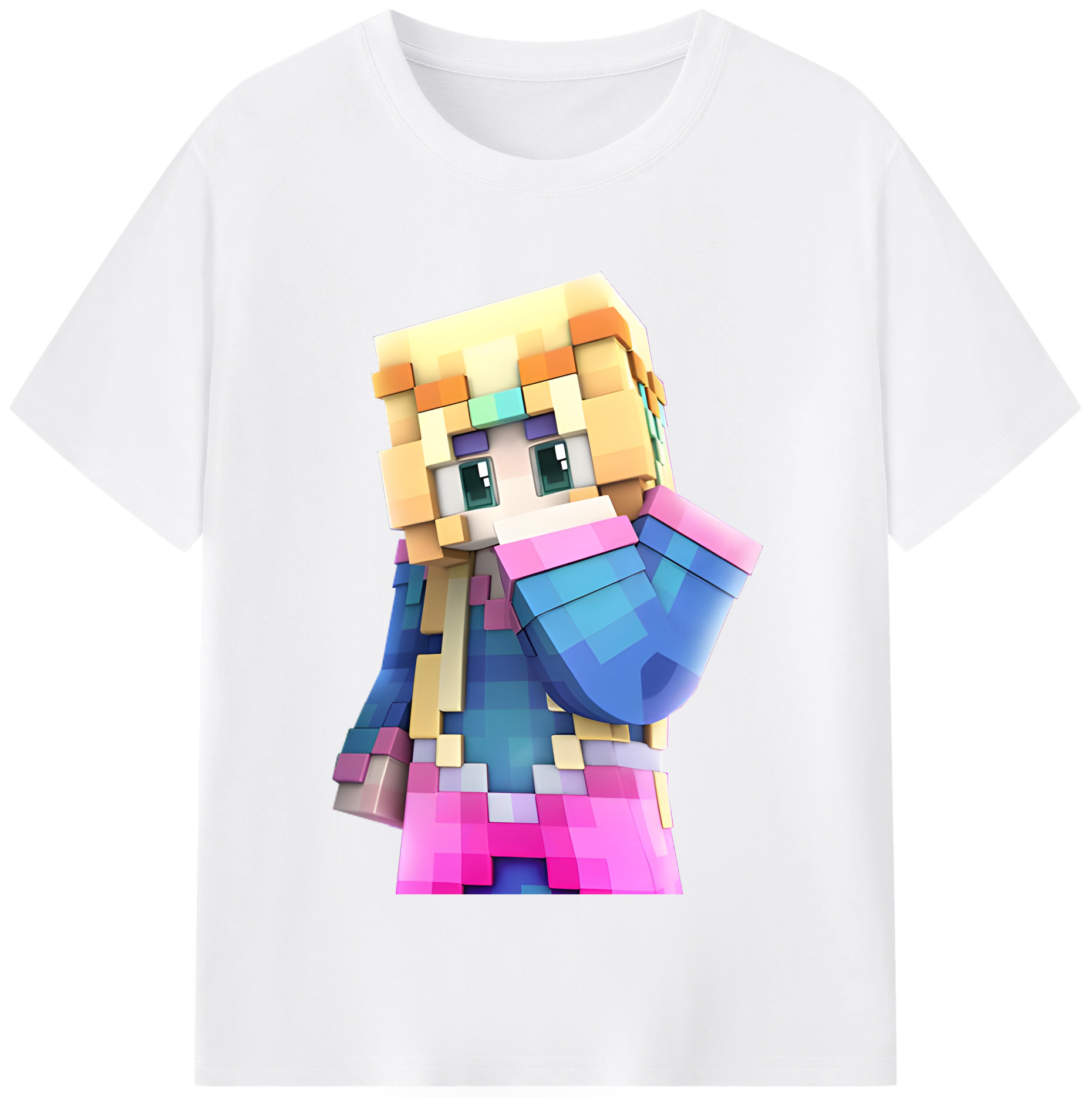 （画像用） マインクラフト ブロックの世界 Minecraft MC Block world 綿100％半袖Tシャツ（フロントプリント）