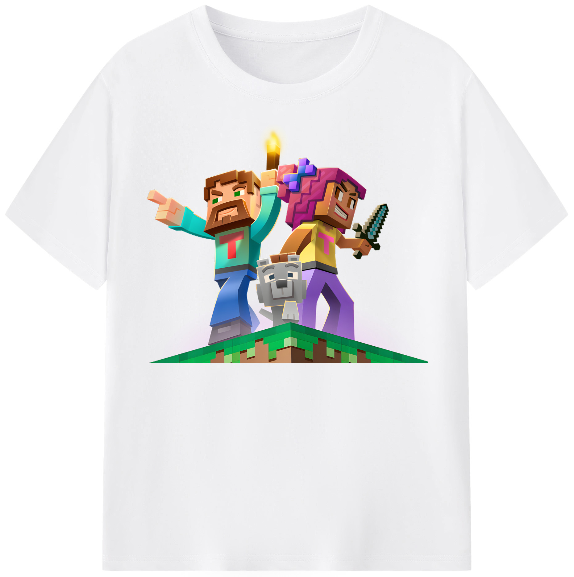 （画像用） マインクラフト ブロックの世界 Minecraft MC Block world 綿100％半袖Tシャツ（フロントプリント）