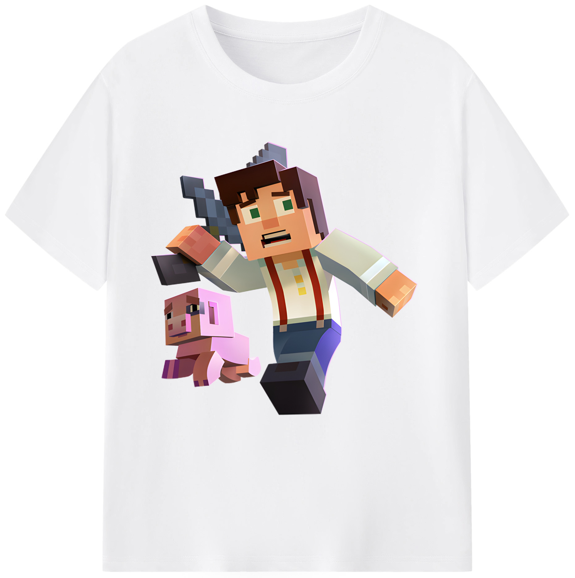 （画像用） マインクラフト ブロックの世界 Minecraft MC Block world 綿100％半袖Tシャツ（フロントプリント）