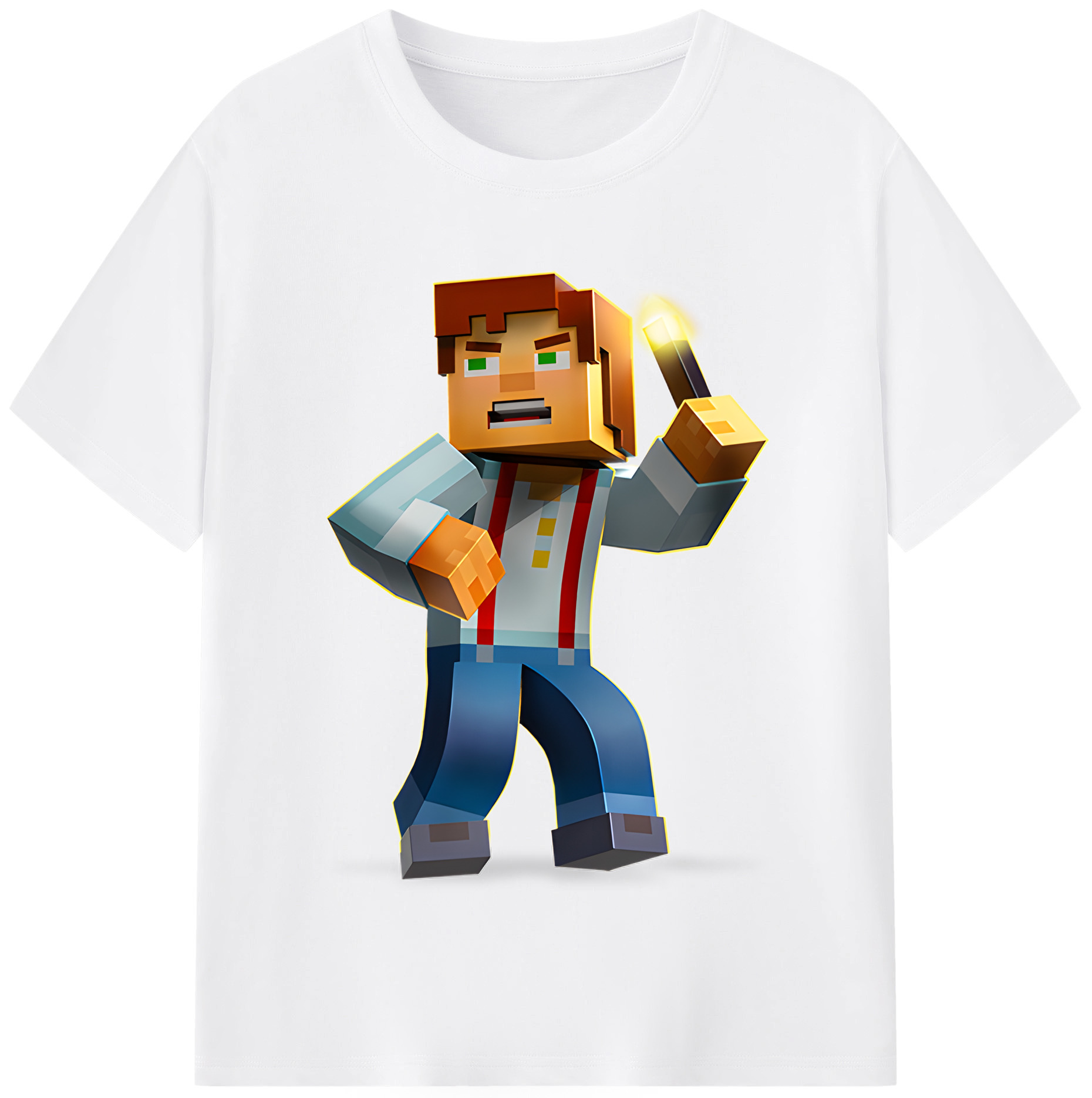 （画像用） マインクラフト ブロックの世界 Minecraft MC Block world 綿100％半袖Tシャツ（フロントプリント）
