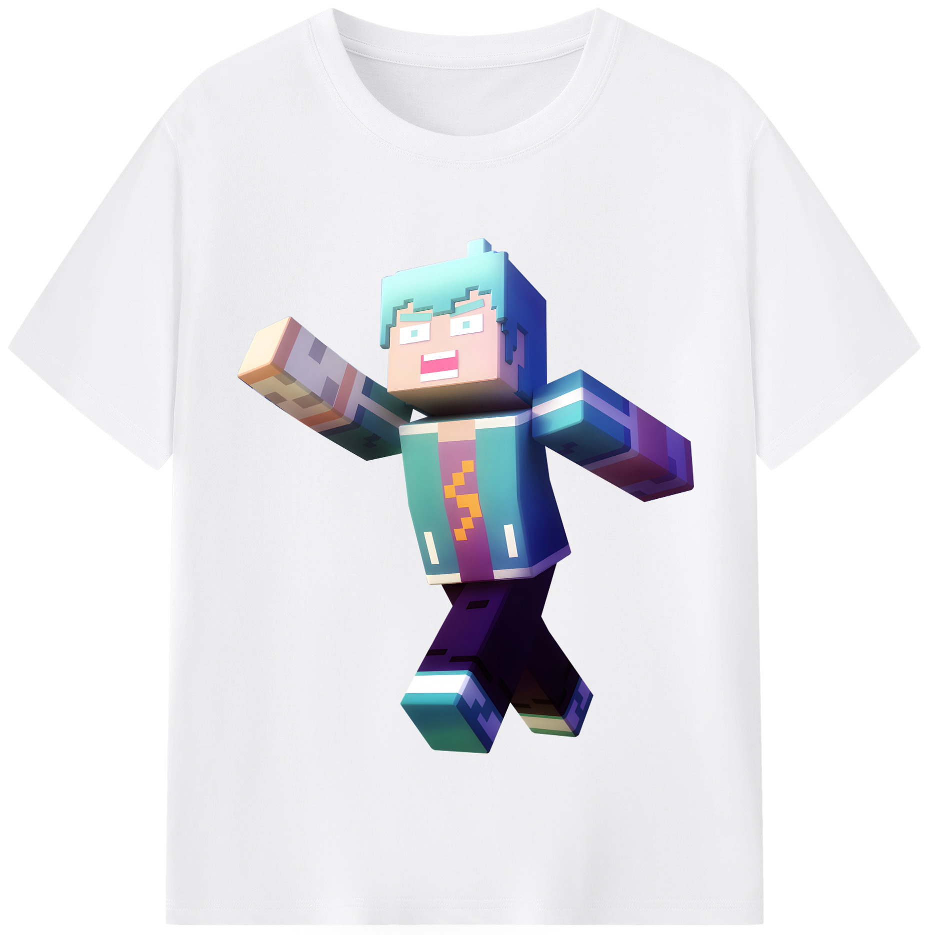 （画像用） マインクラフト ブロックの世界 Minecraft MC Block world 綿100％半袖Tシャツ（フロントプリント）