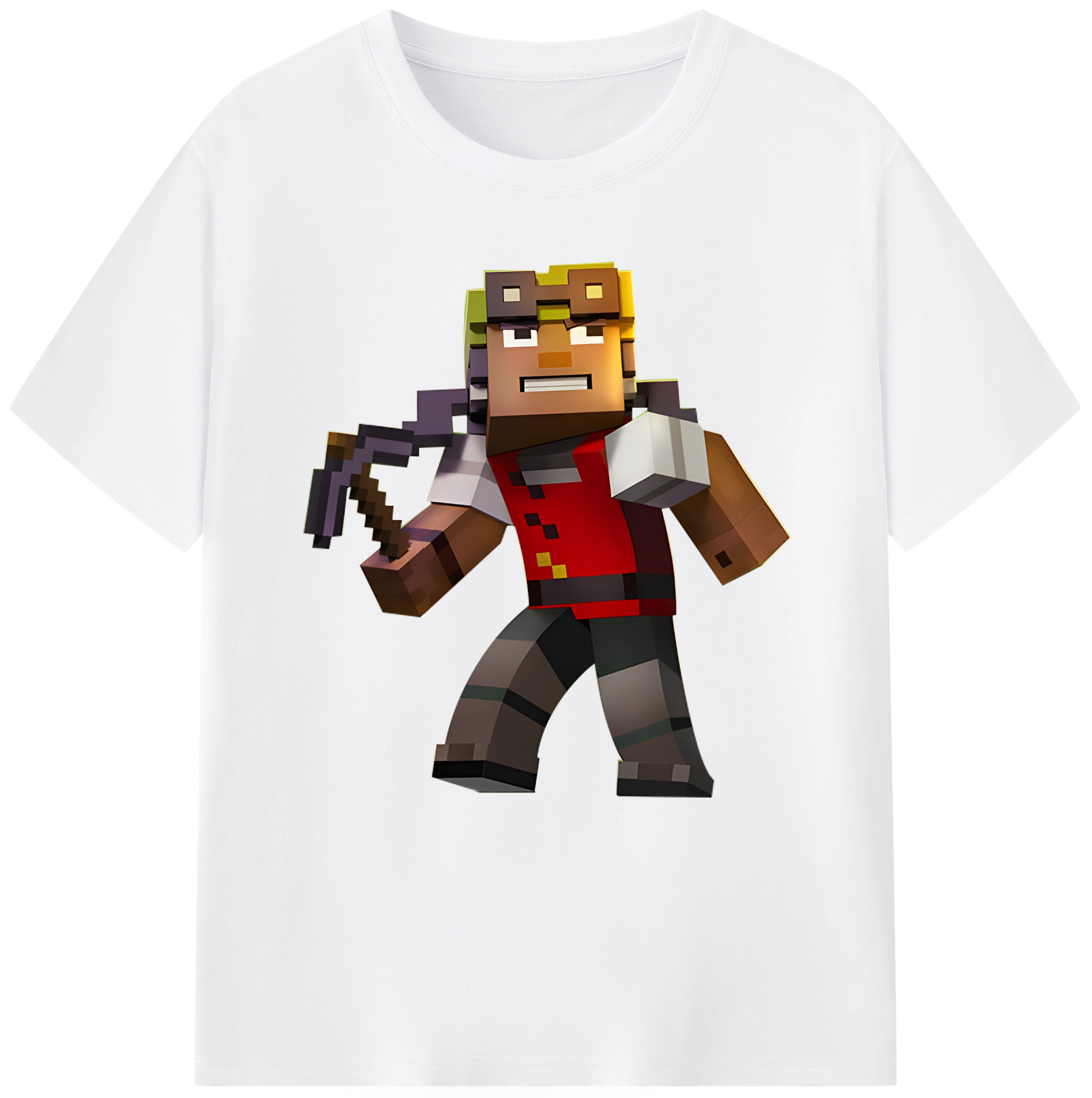 （画像用） マインクラフト ブロックの世界 Minecraft MC Block world 綿100％半袖Tシャツ（フロントプリント）