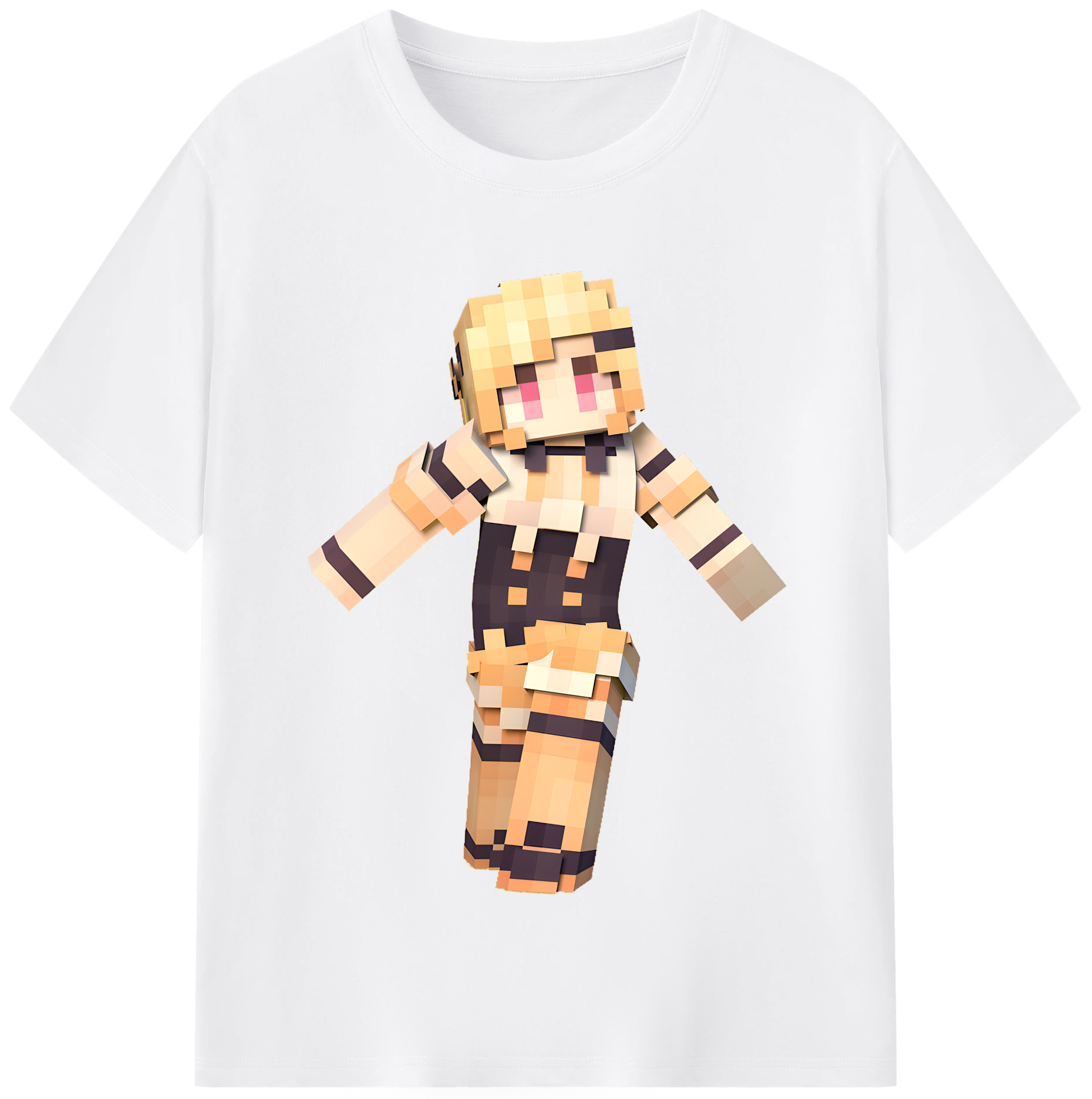 （画像用） マインクラフト ブロックの世界 Minecraft MC Block world 綿100％半袖Tシャツ（フロントプリント）