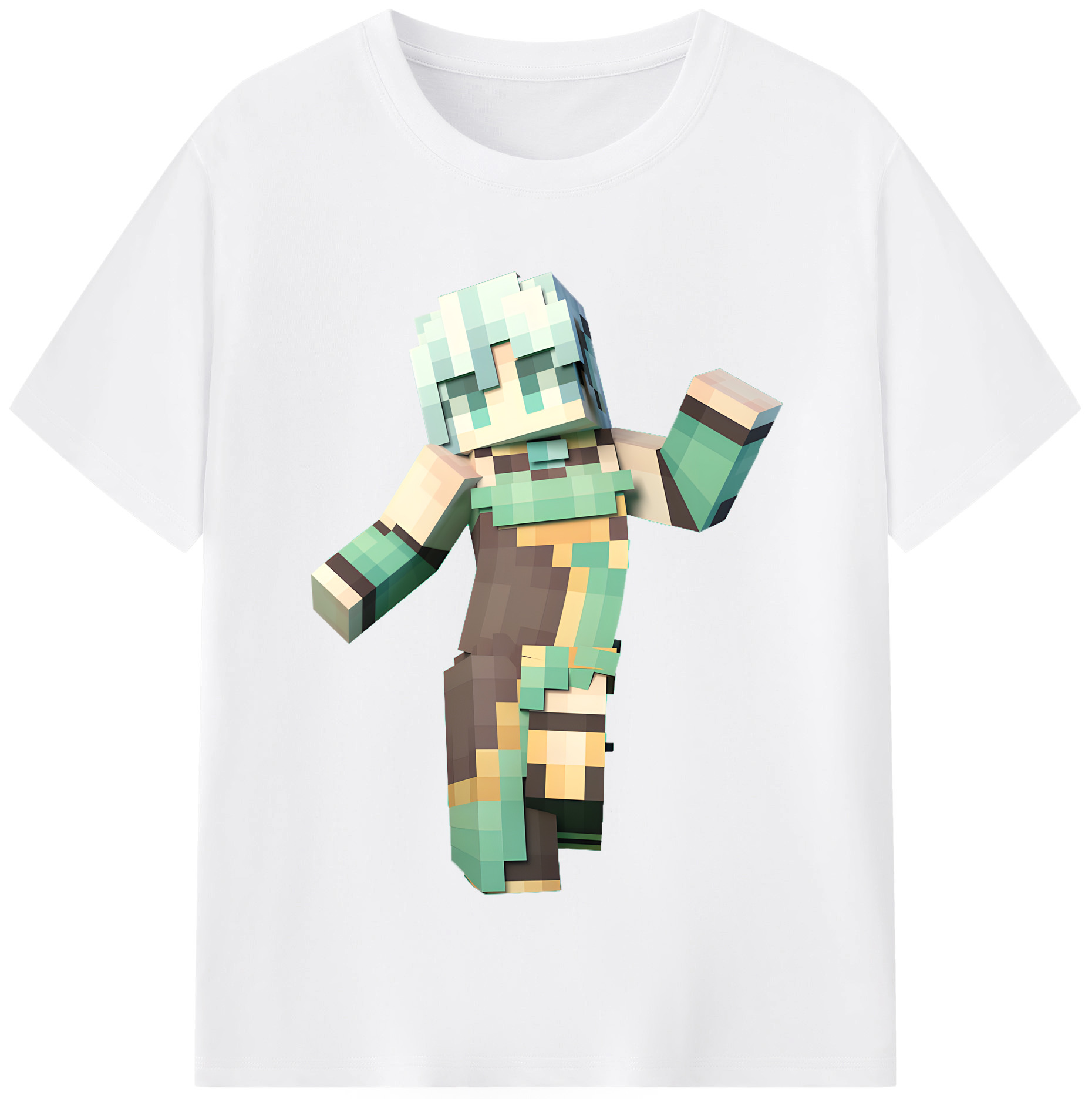 （画像用） マインクラフト ブロックの世界 Minecraft MC Block world 綿100％半袖Tシャツ（フロントプリント）