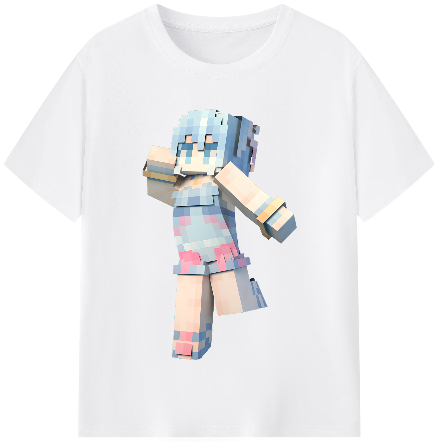 （画像用） マインクラフト ブロックの世界 Minecraft MC Block world 綿100％半袖Tシャツ（フロントプリント）