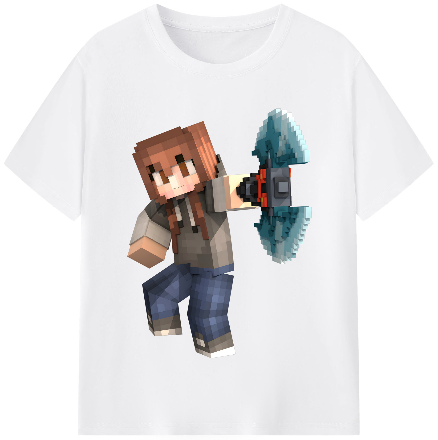 （画像用） マインクラフト ブロックの世界 Minecraft MC Block world 綿100％半袖Tシャツ（フロントプリント）