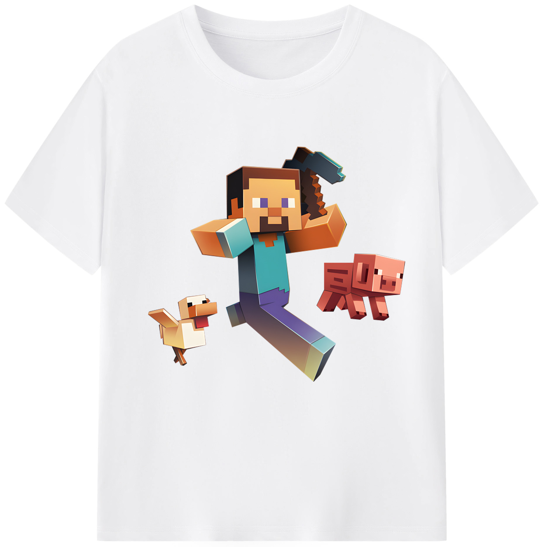 （画像用） マインクラフト ブロックの世界 Minecraft MC Block world 綿100％半袖Tシャツ（フロントプリント）