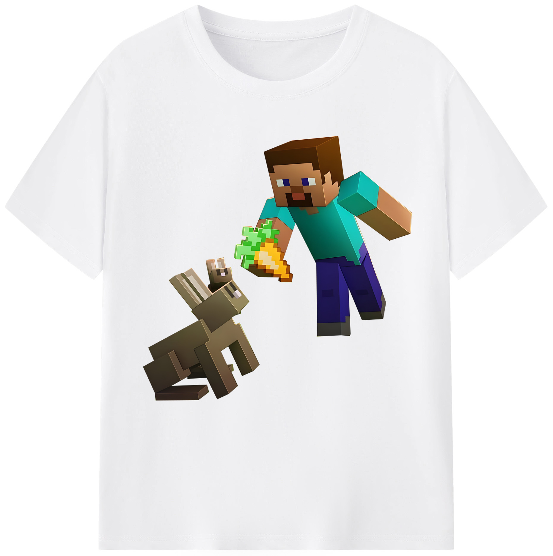 （画像用） マインクラフト ブロックの世界 Minecraft MC Block world 綿100％半袖Tシャツ（フロントプリント）