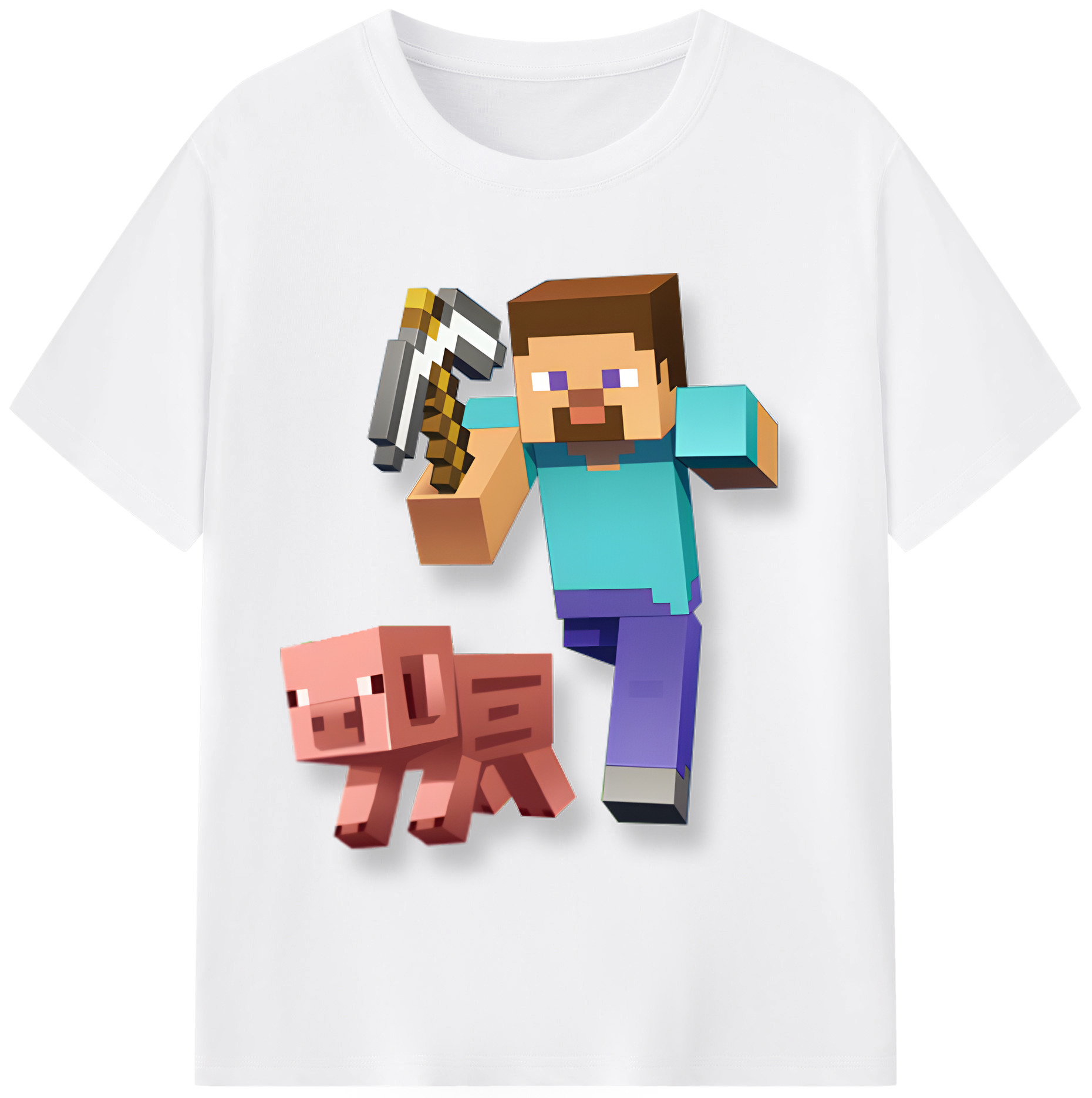（画像用） マインクラフト ブロックの世界 Minecraft MC Block world 綿100％半袖Tシャツ（フロントプリント）