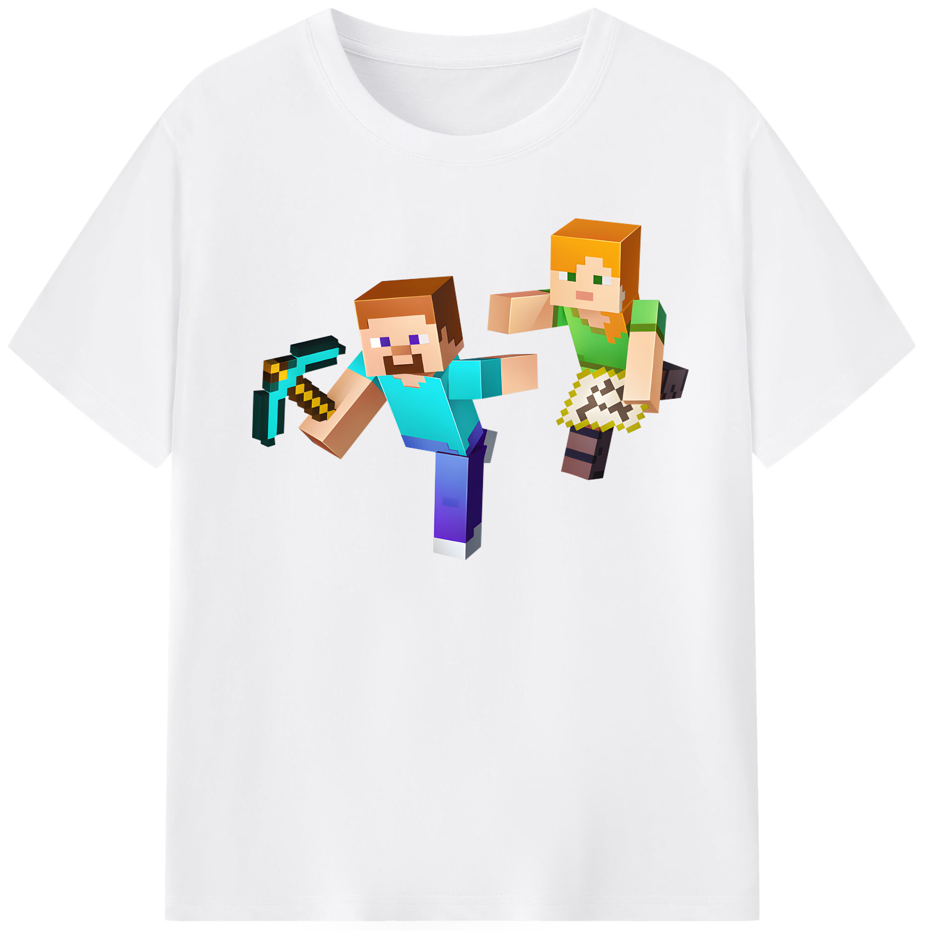 （画像用） マインクラフト ブロックの世界 Minecraft MC Block world 綿100％半袖Tシャツ（フロントプリント）