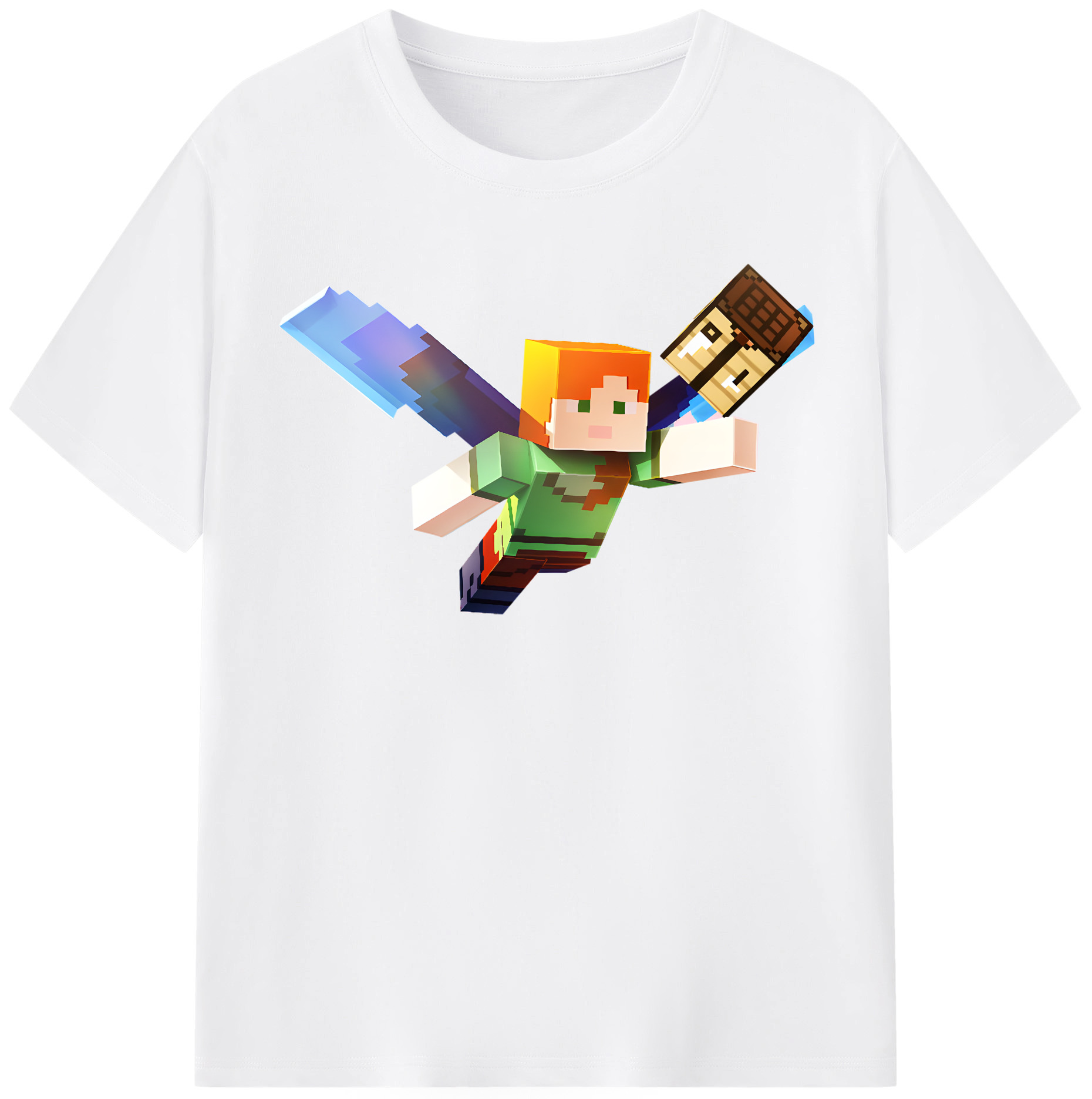 （画像用） マインクラフト ブロックの世界 Minecraft MC Block world 綿100％半袖Tシャツ（フロントプリント）