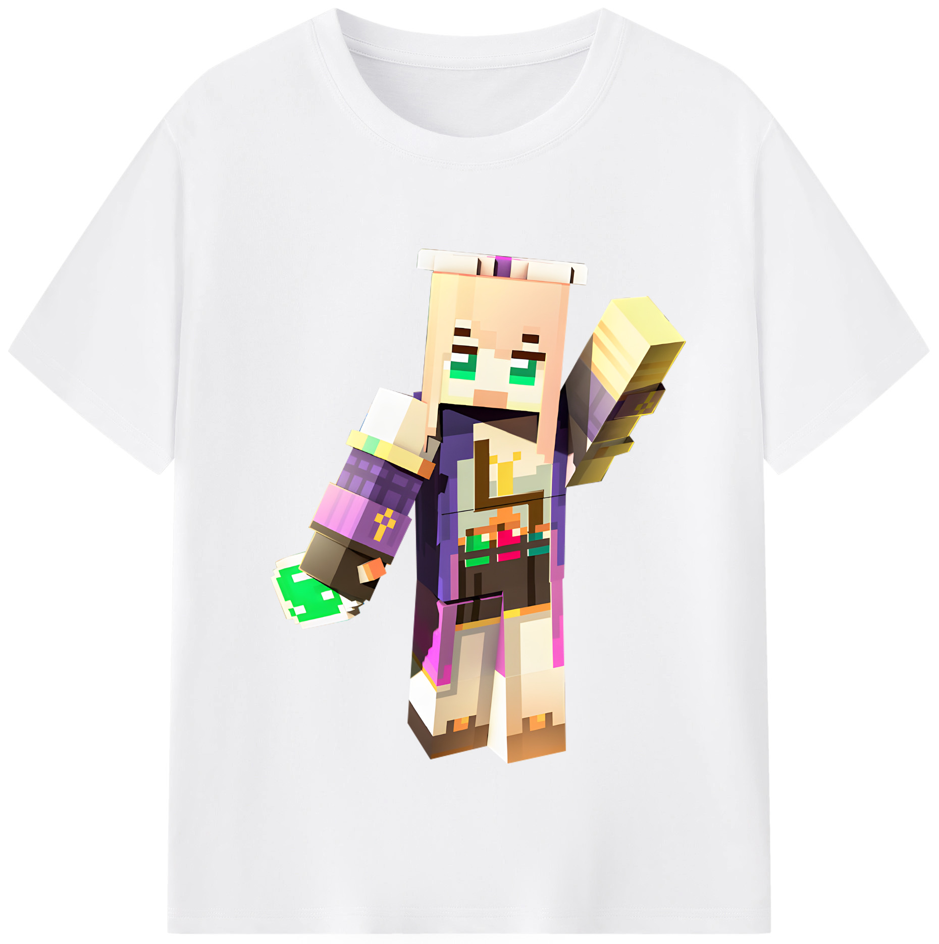 （画像用） マインクラフト ブロックの世界 Minecraft MC Block world 綿100％半袖Tシャツ（フロントプリント）