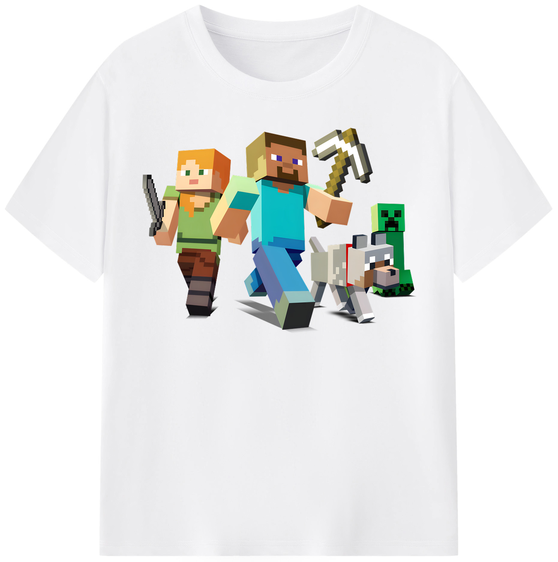 （画像用） マインクラフト ブロックの世界 Minecraft MC Block world 綿100％半袖Tシャツ（フロントプリント）